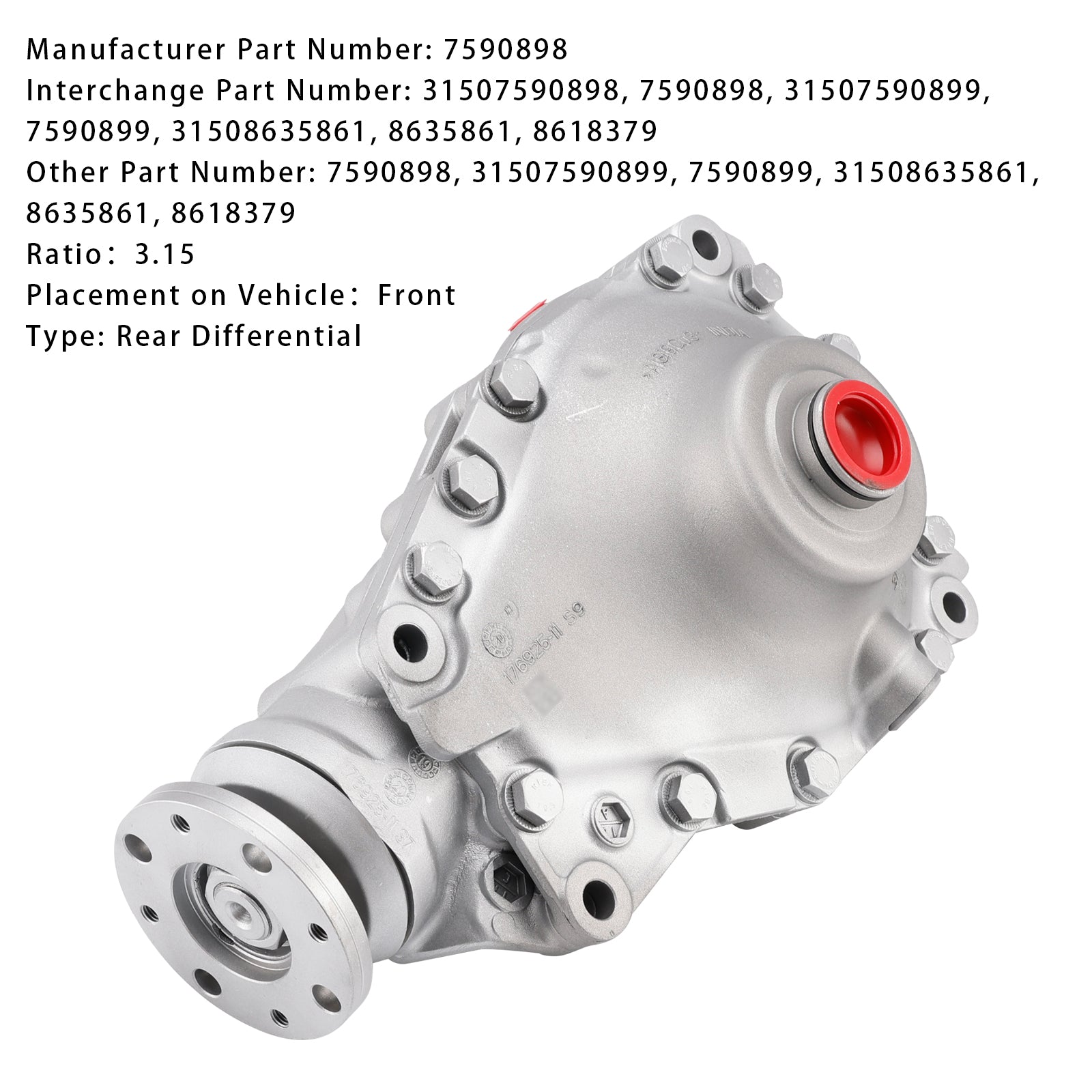 BMW F20 F30 F31 F32 X5 E70 X6 E71 Diferencial frontal 31507590898 3,15 Razão 7590898 31507590898
