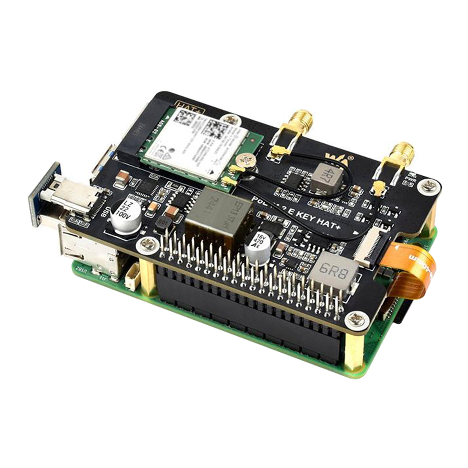 Raspberry Pi 5 PCIe naar M.2 E-sleutel met PoE Ethernet-voedingsadapterkaart