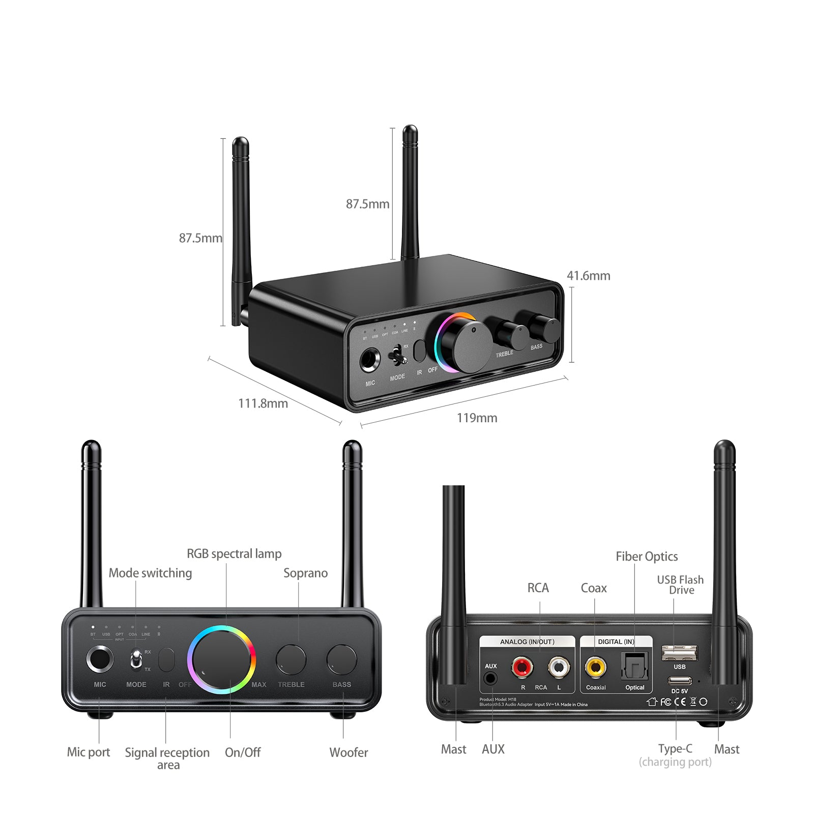 Bluetooth-ontvanger 5.3Bluetooth-adapter U-schijf Lossless audiozendermodule