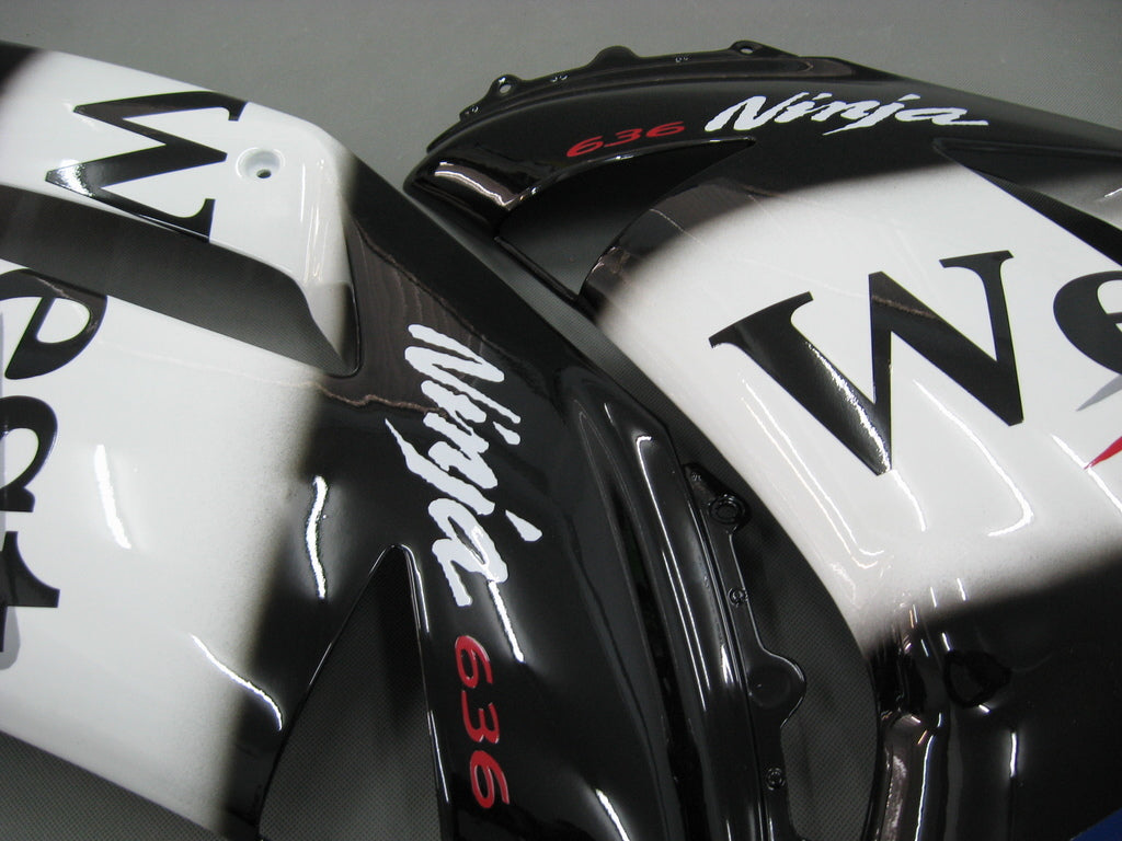 2007-2008 Kawasaki ZX6R ZX636 Amotopart Fairings Black White West Ninja Racing Customs Fairing