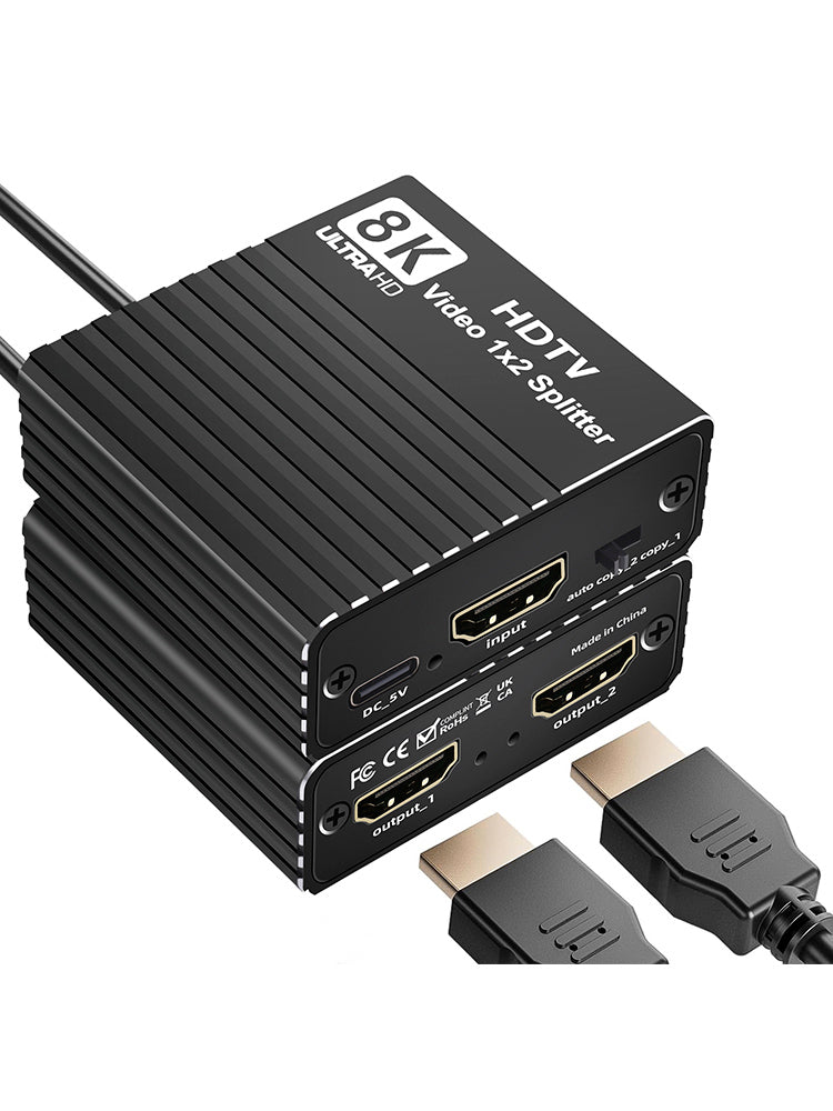 8K HDMI 1 naar 2 splitter HD2.1 8K60hz/4K120hz/1080P240hz met EDID-splitter 1x2