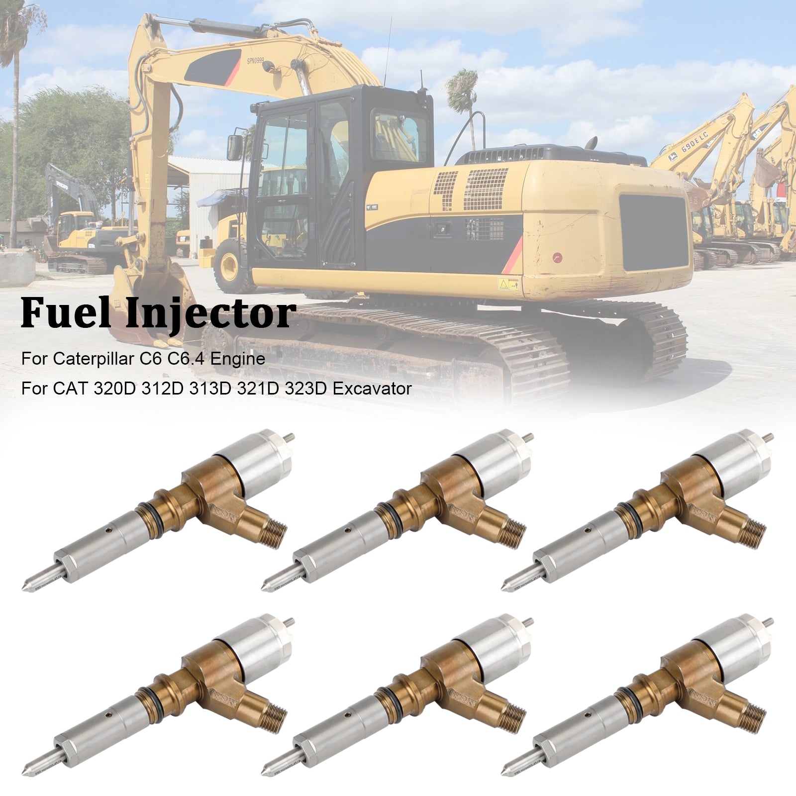 6PCS Fuel Injectors 3264700 Fit Caterpillar C6 C6.4 Fit CAT 320D Excavator