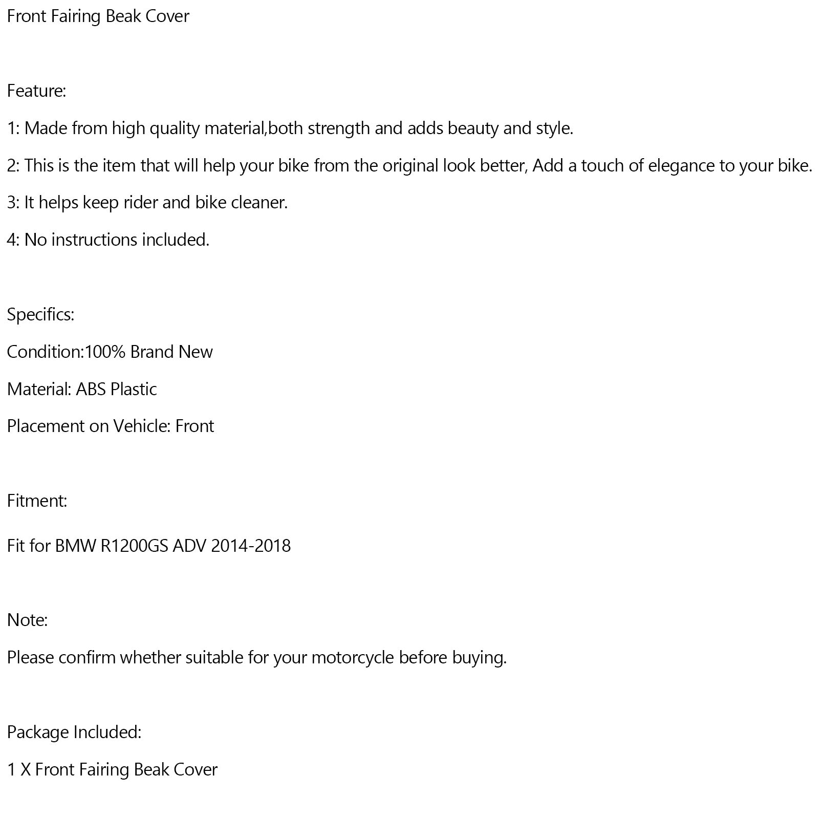 2014-2018 BMW R1200GS ADV Front Nose Fairing Beak Fender Cover