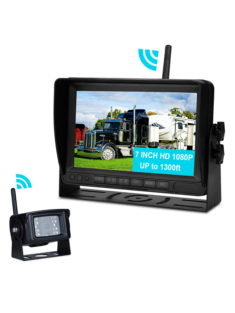 7-inch draadloos AHD 1080P-display 1CH achteruitrijcamera-back-upcameraset voor vrachtwagenaanhangwagen