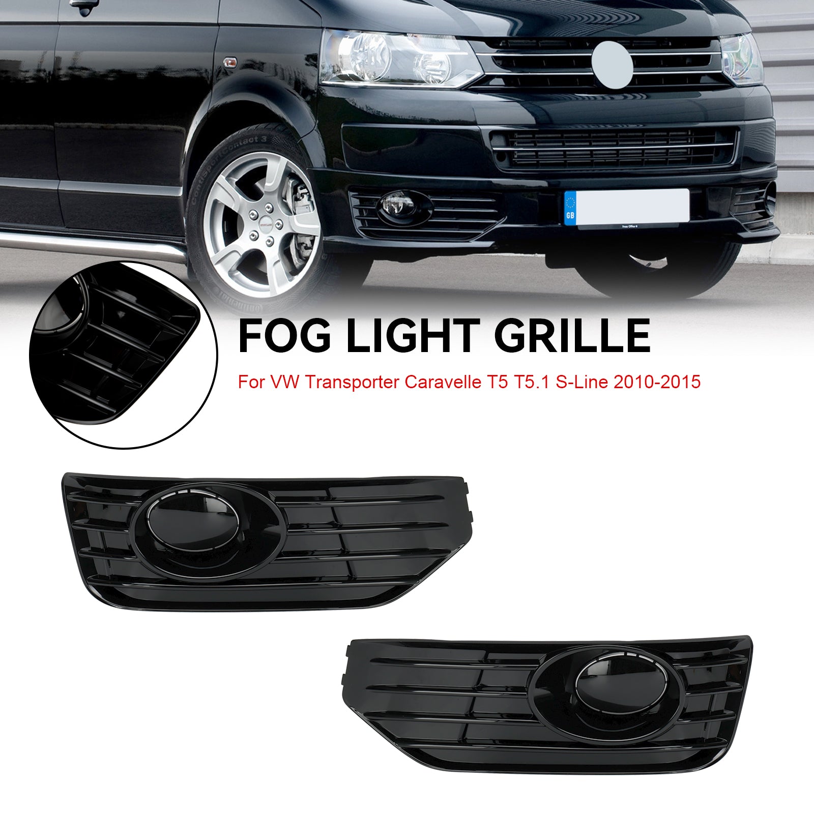 2010-2015 VW T5 T5.1 Gloss Fog Lamp Light Cover Insert S-line Grill Black