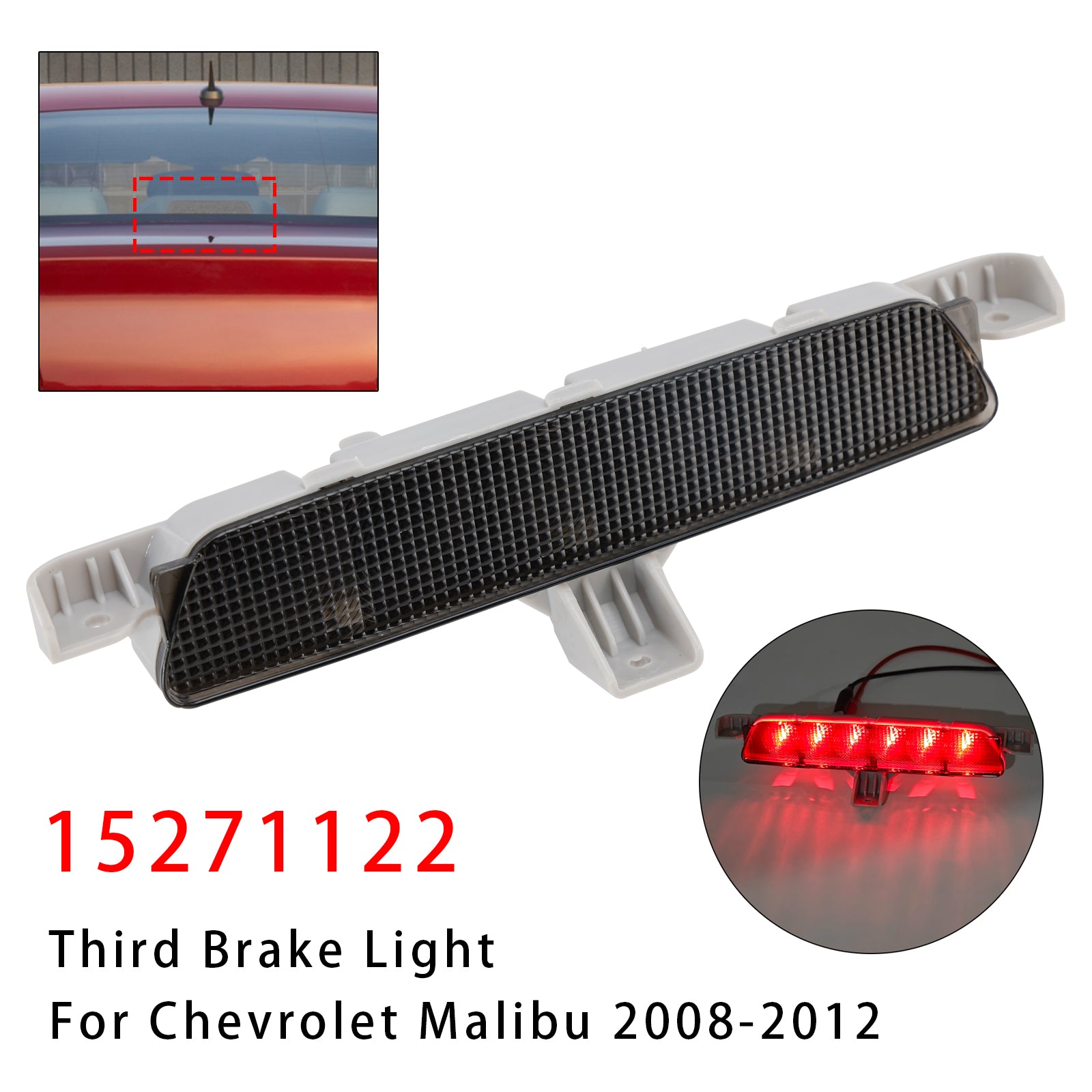 Rear High Mount Third Brake Light Lamp For Chevrolet Malibu 2008-2012 Black