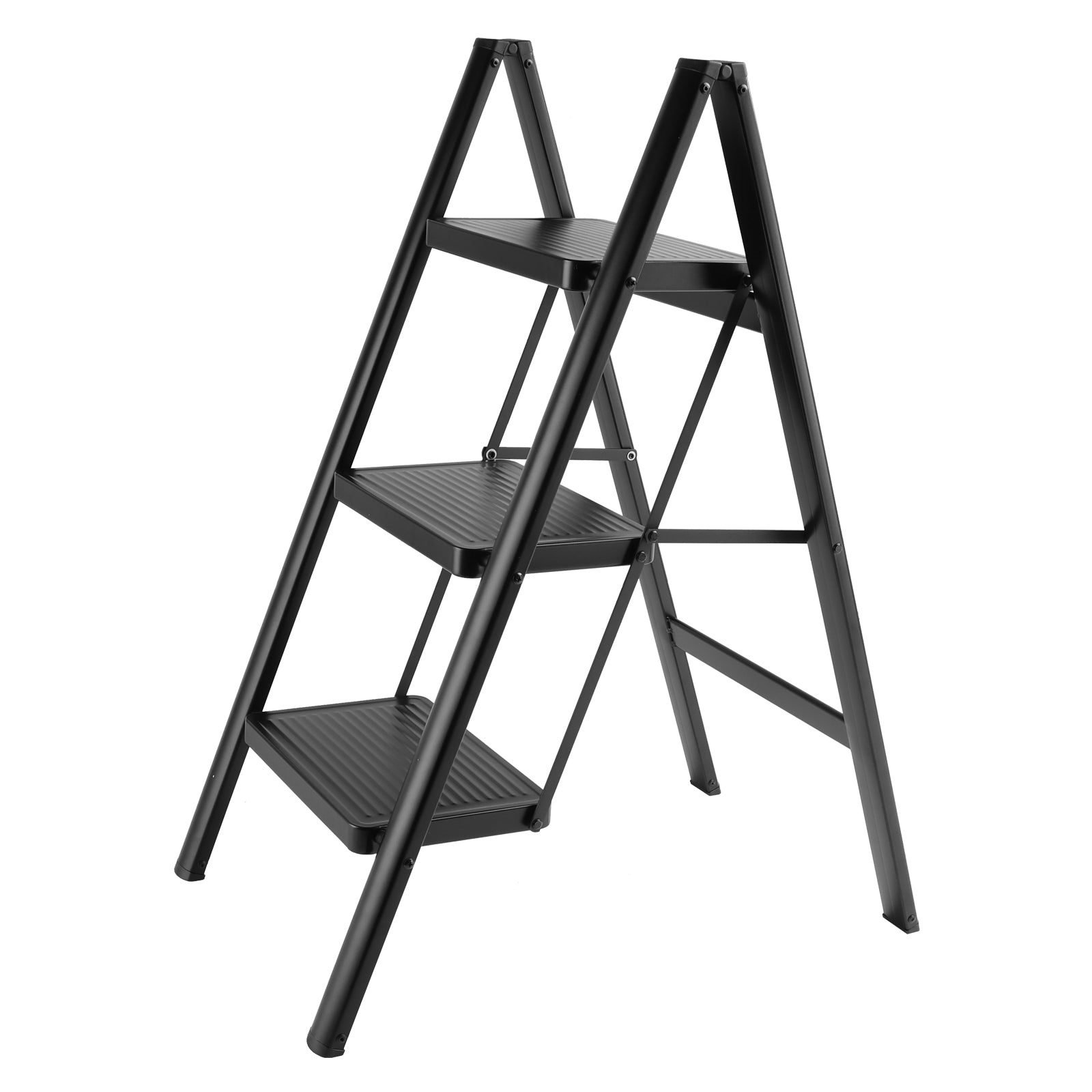 Stepladder, 3 Tiers, Foldable, Aluminum, Wide, Lightweight, Compact, Ladder