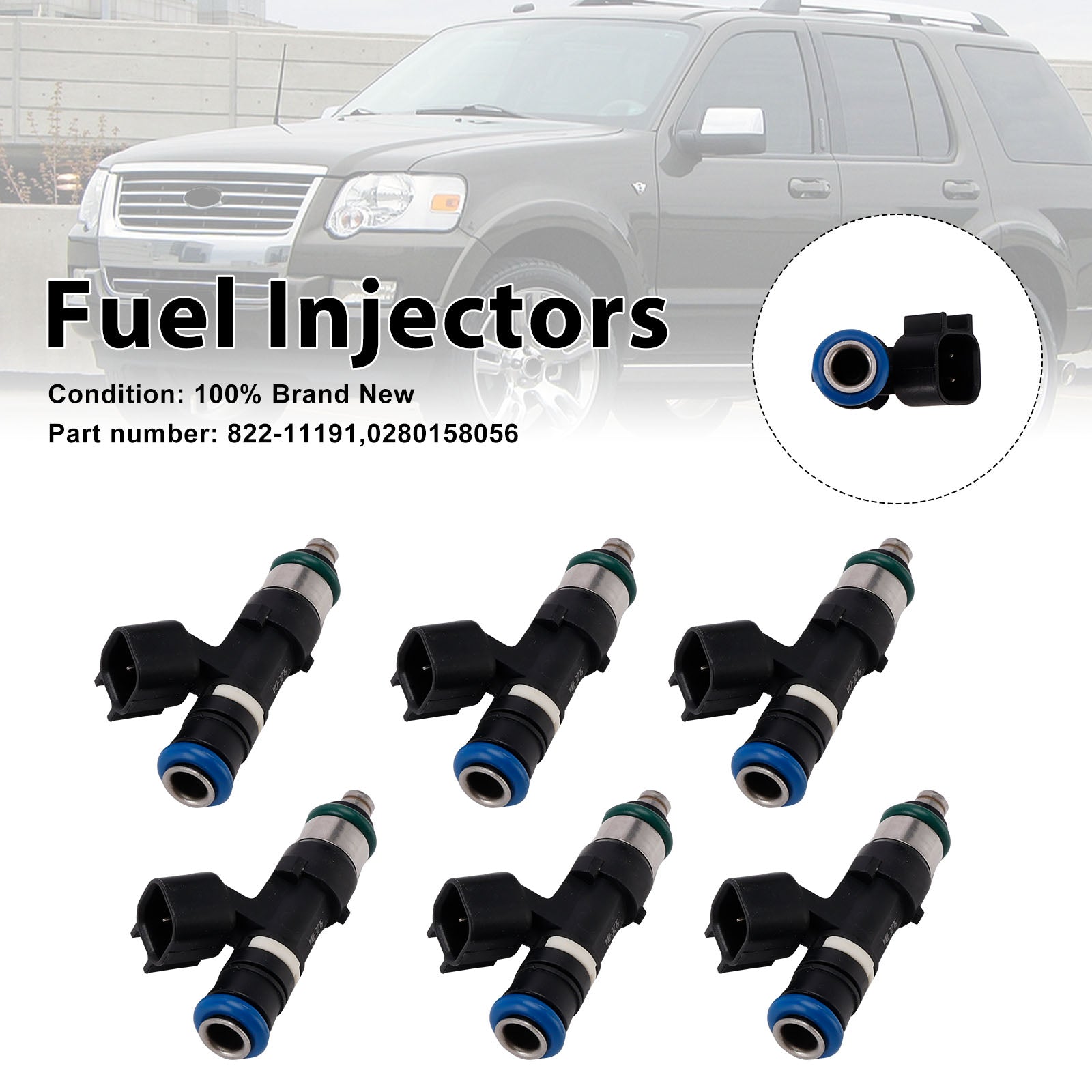 6PC 822-11191 Fuel Injectors 0280158056 For Mercury Mountaineer Ford