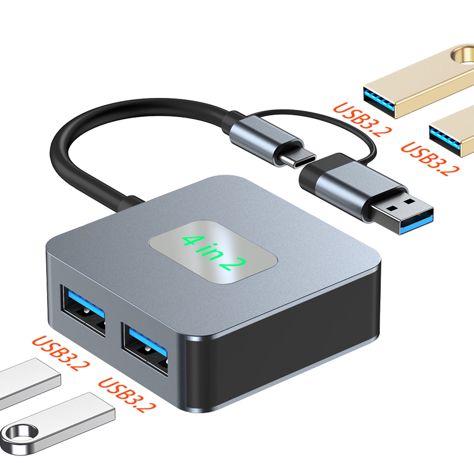 Station d'accueil adaptateur Hub 4 en 2 Type-C + USB vers USB3.2*4 pour MacBook iPad 15