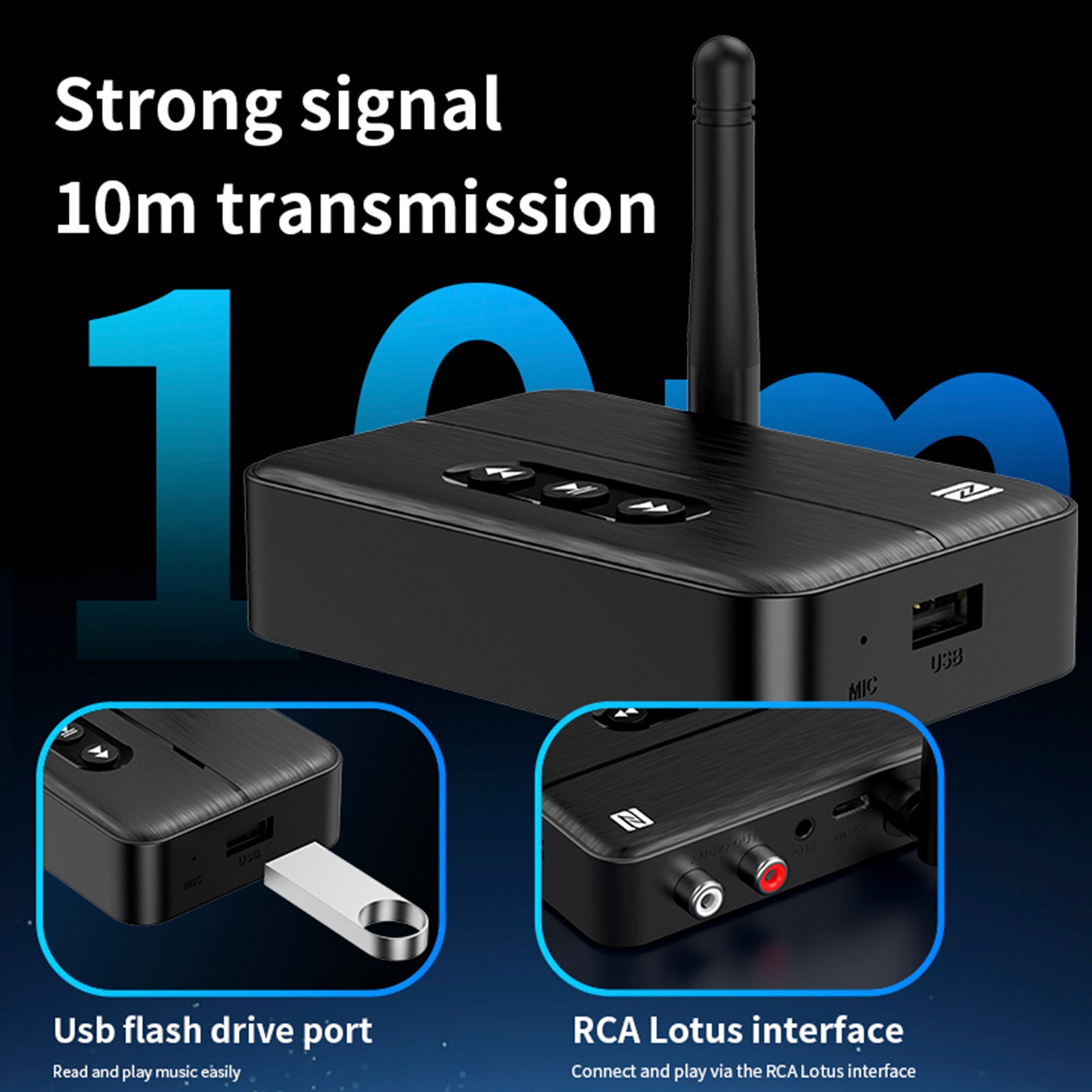 Receptor de audio NFC Bluetooth 5.4 Amplificador AUX/RCA Unidad flash USB para reproducir música