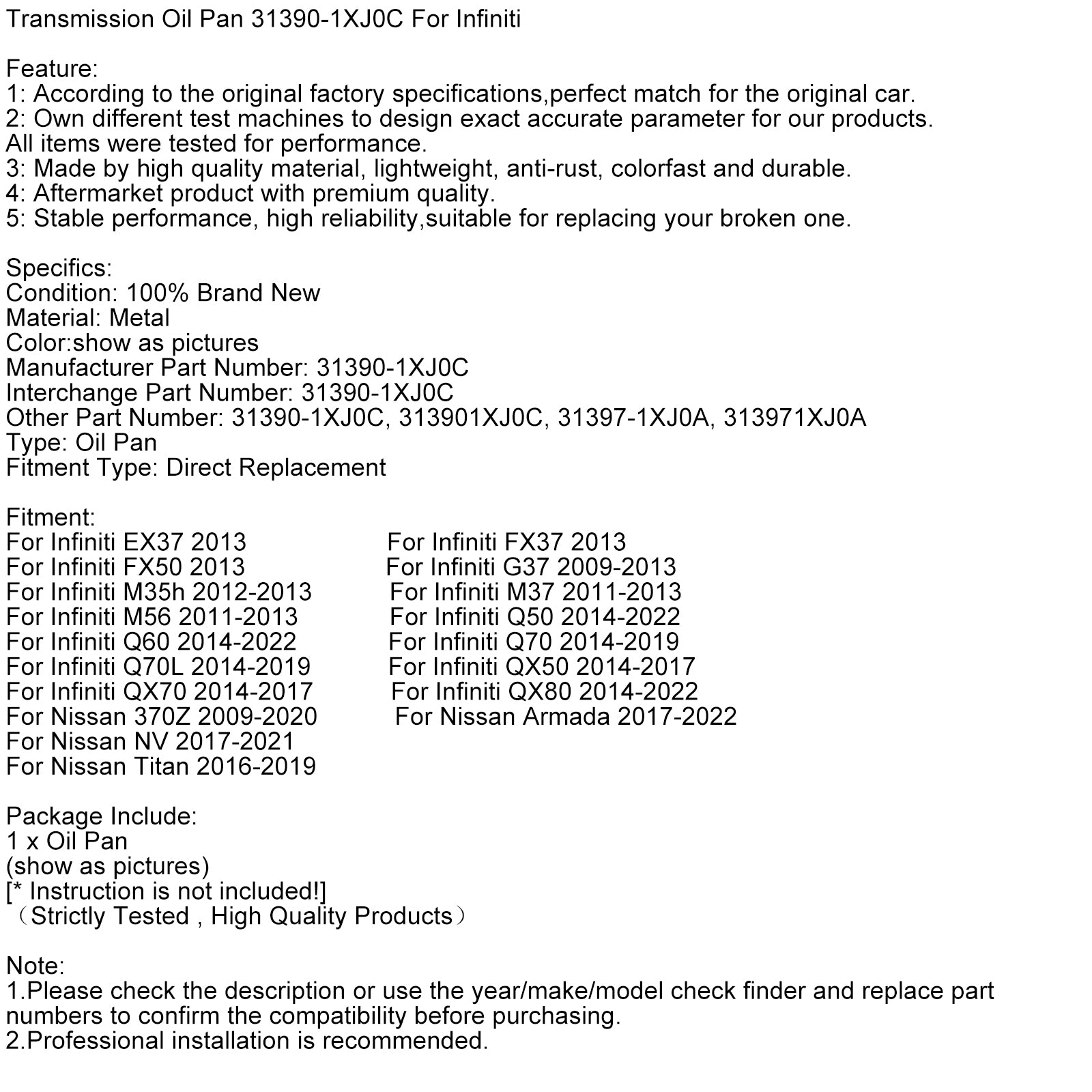 2016-2019 Nissan Titan Transmissieoliecarter 31390-1XJ0C 31397-1XJ0A