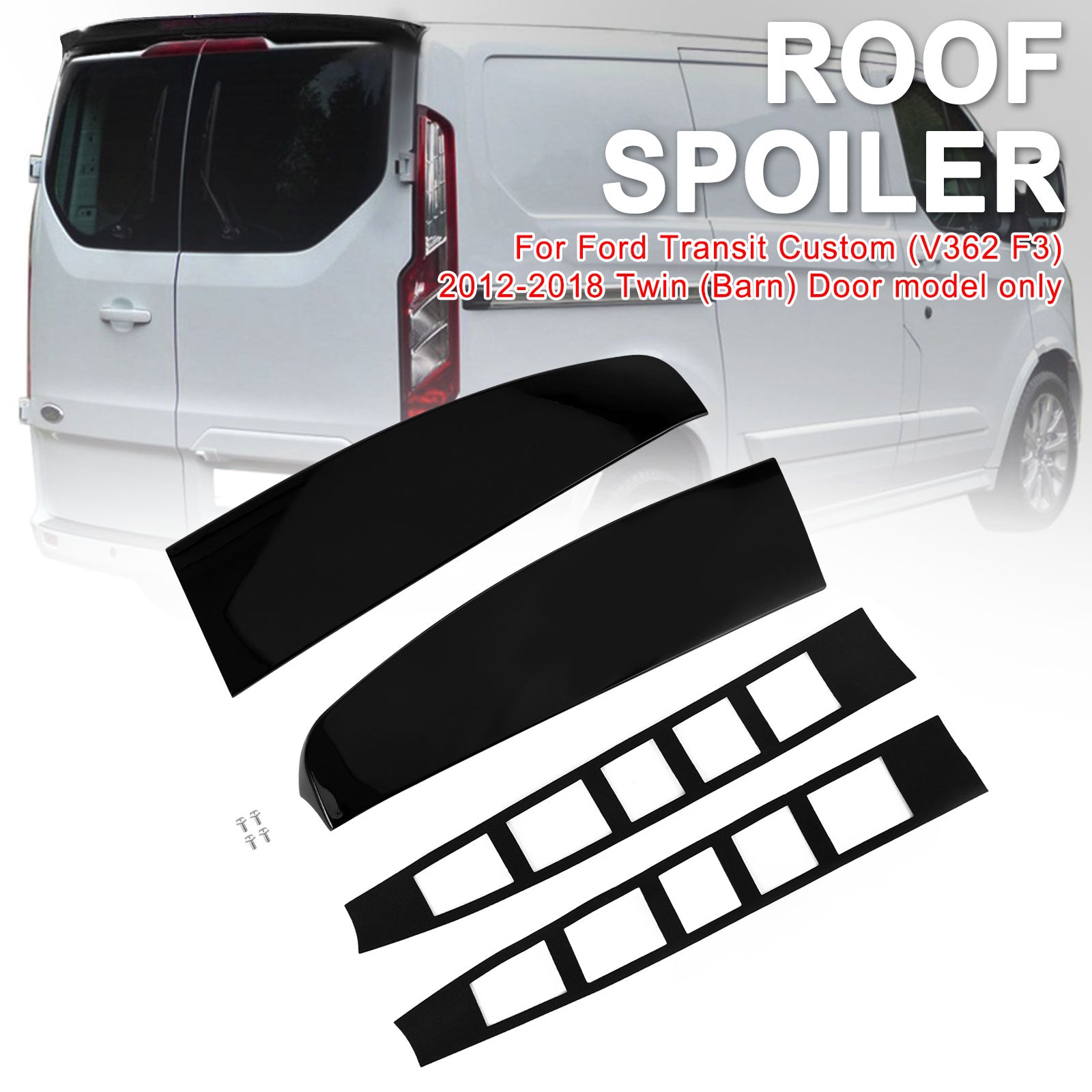 Gloss Black Rear Twin Barn Door Roof Spoiler Fit Ford Transit Custom 2012-2023