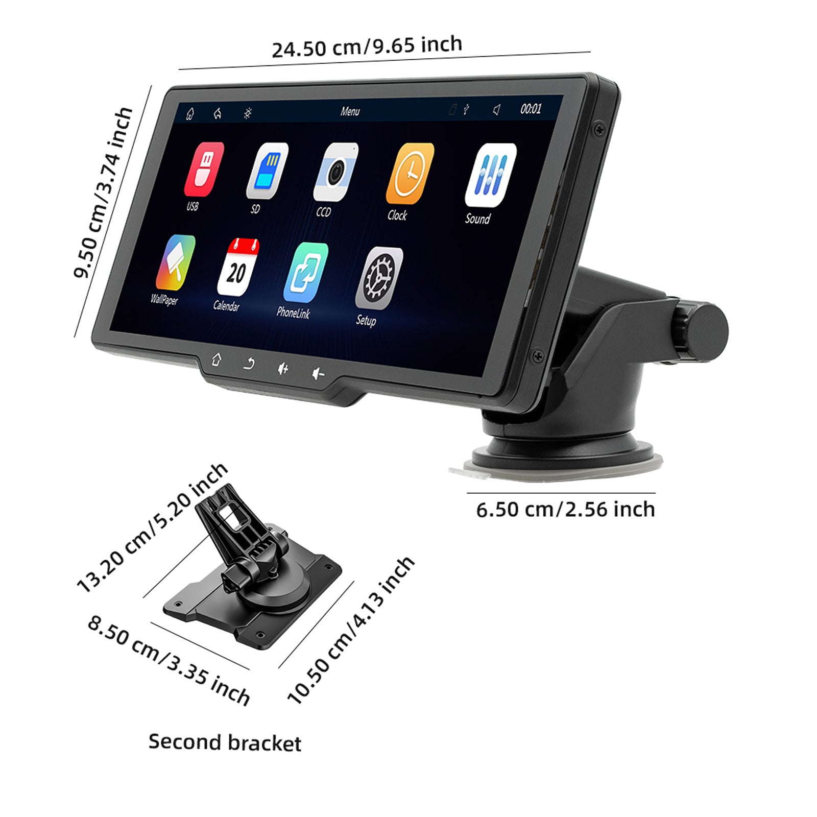 10,26" scherm draagbare draadloze Carplay auto Bluetooth MP5-speler + 4 LED-camera