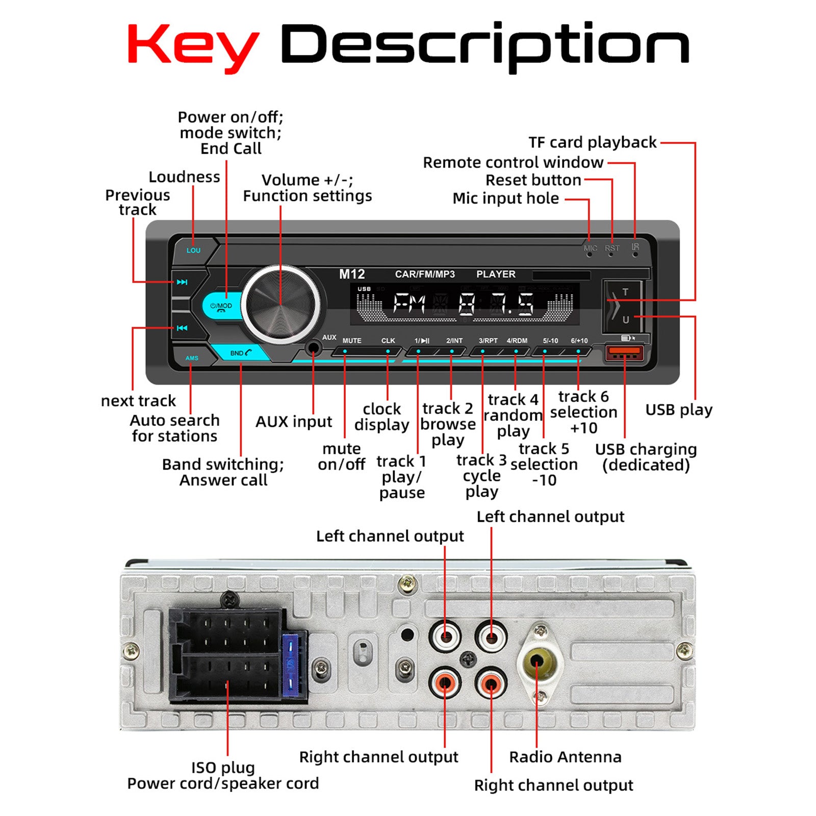 AI slimme Bluetooth-stereoradio FM-auto-mp3-speler Positionering om een ​​auto te vinden