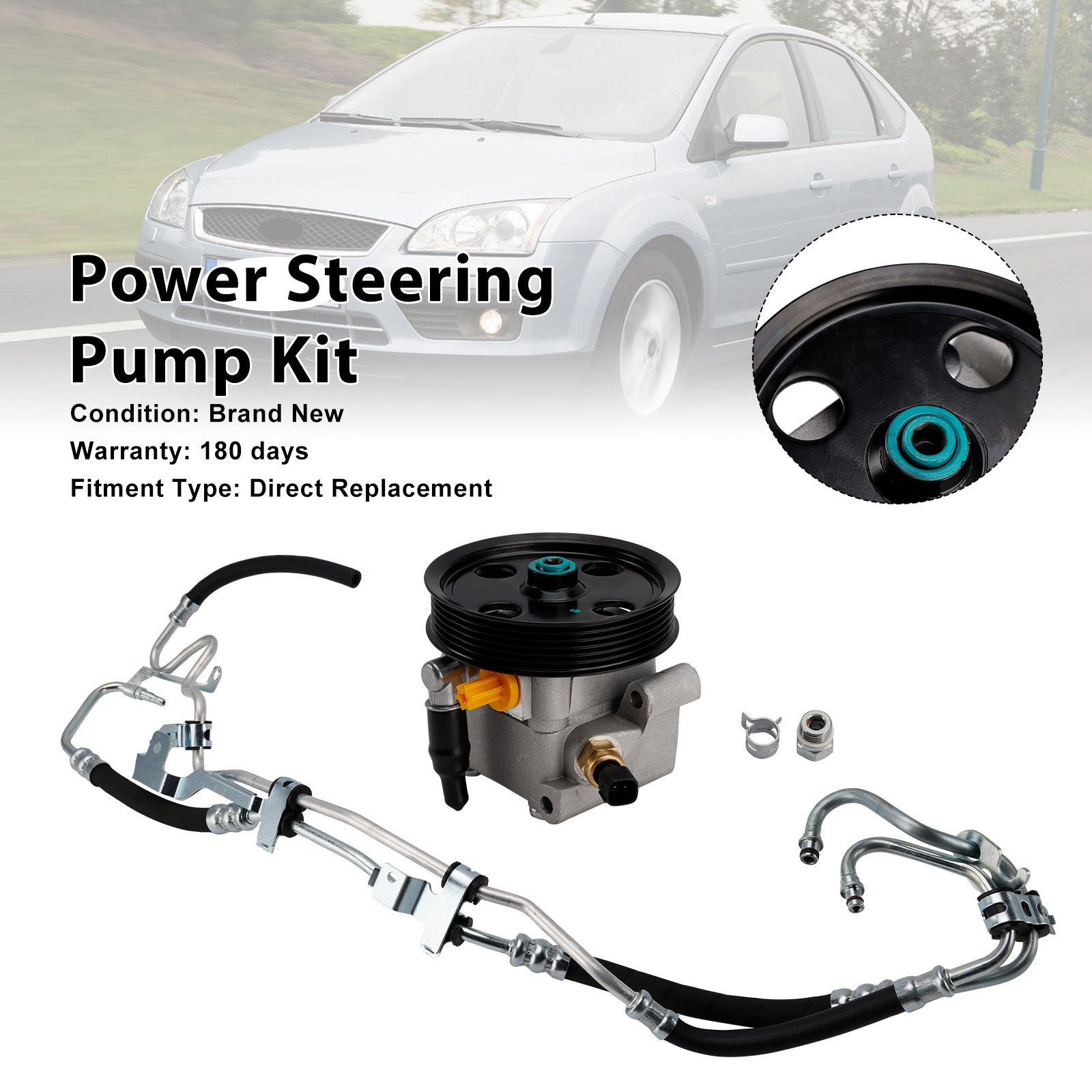 4M513A696AC For Ford Focus 2004-2011 Power Steering Pump + High Pressure Pipe