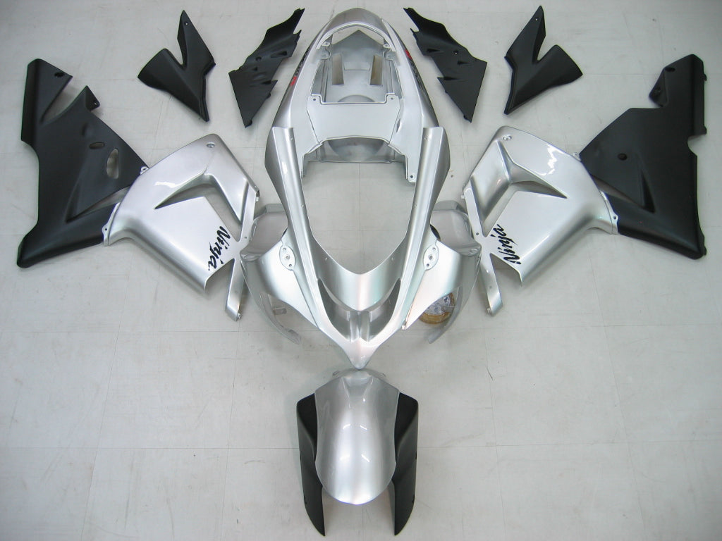 2004-2005 Kawasaki ZX 10R Silver Black Racing Fairings Generic