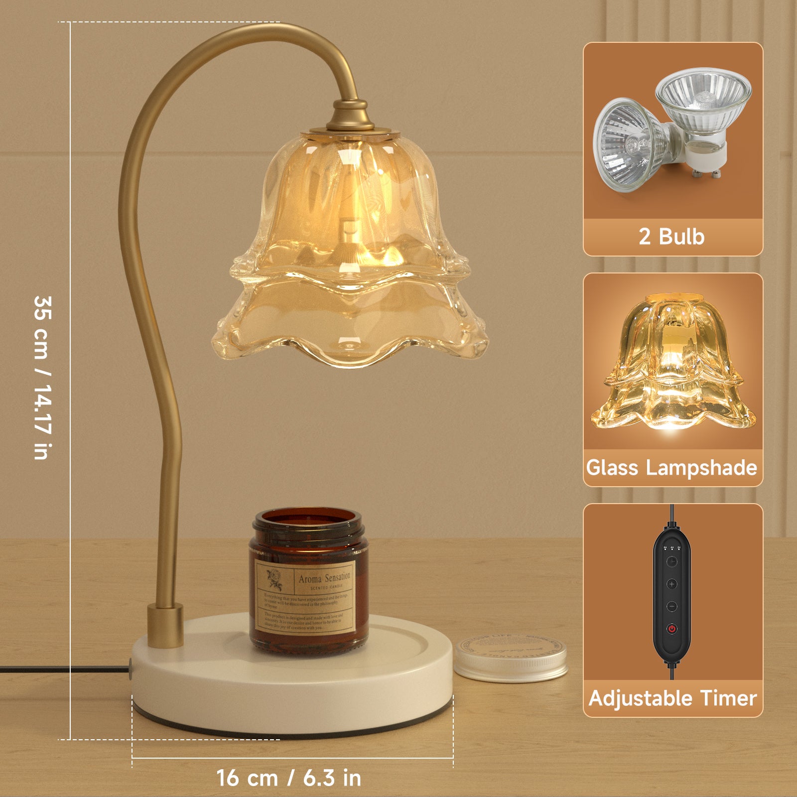 2 Bulbs Candle Warmer Lamp with Timer Compatible with Large & Small Candle Jars