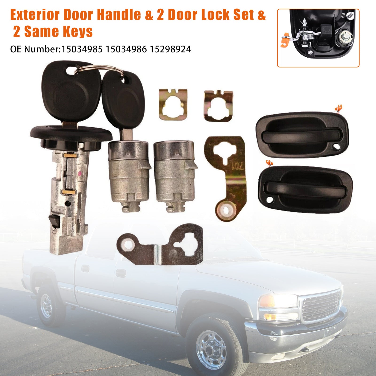 Exterior Door Handle & 2 Door Lock Set & 2 SAME KEYS For GM Chevy 2001-2006