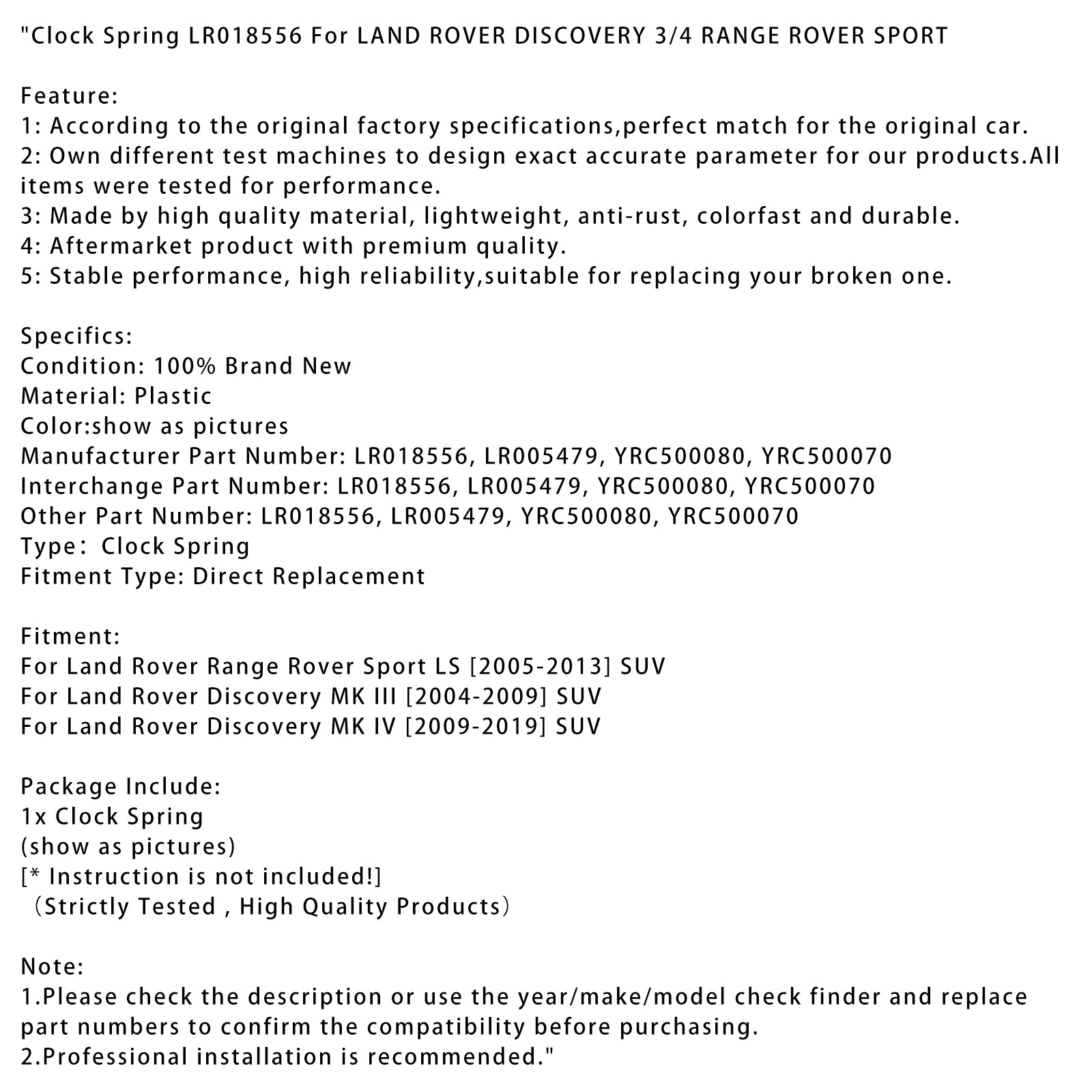 2005-2013 Land Rover Range Rover Sport LS SUV Clock Spring LR018556