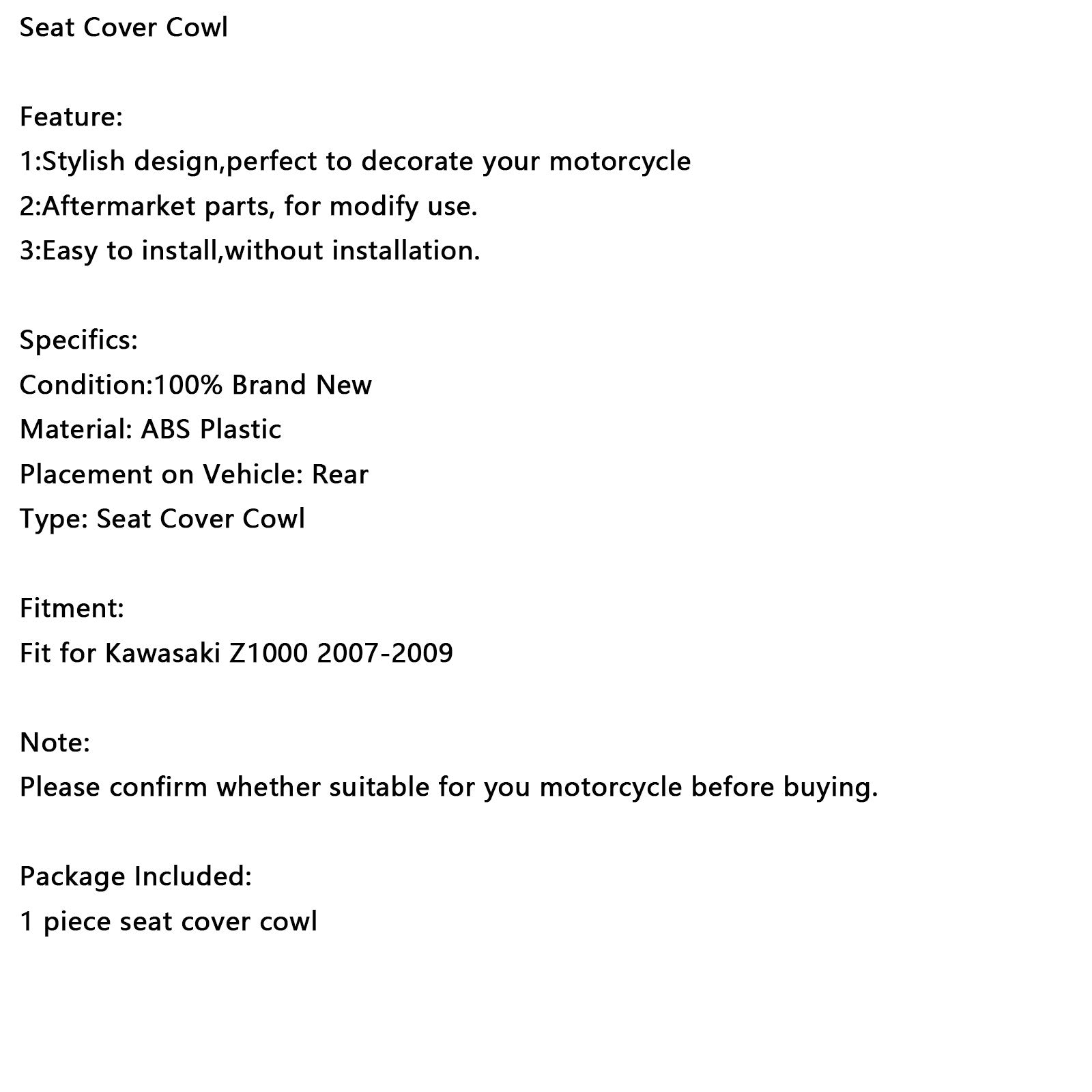 2007-2009 Kawasaki Z1000 staart achterbank kuipafdekking kap