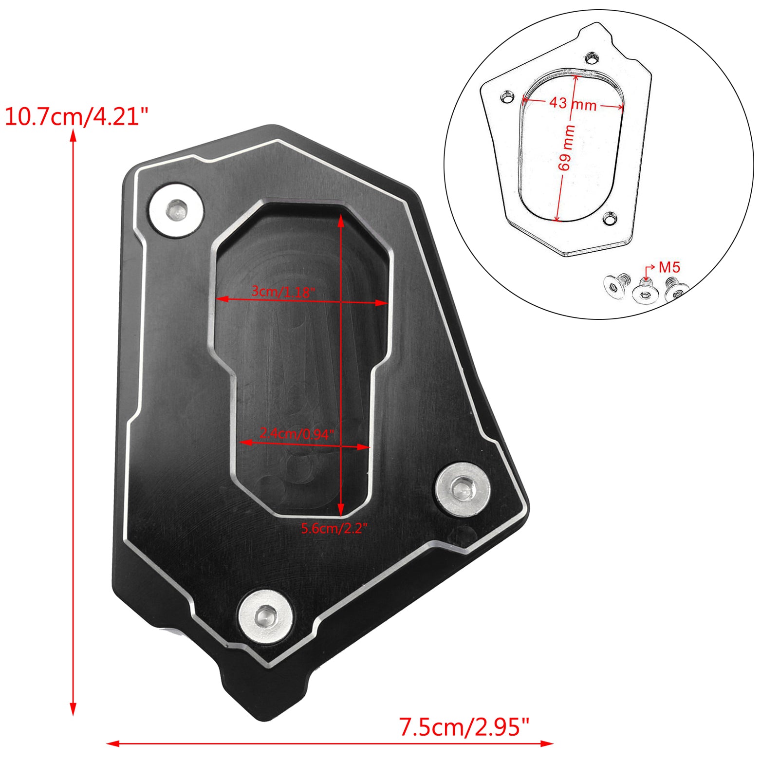 Standaard zijstandaard vergroten verlengplaat voor BMW R1200 GS Adv 14-16 zwart