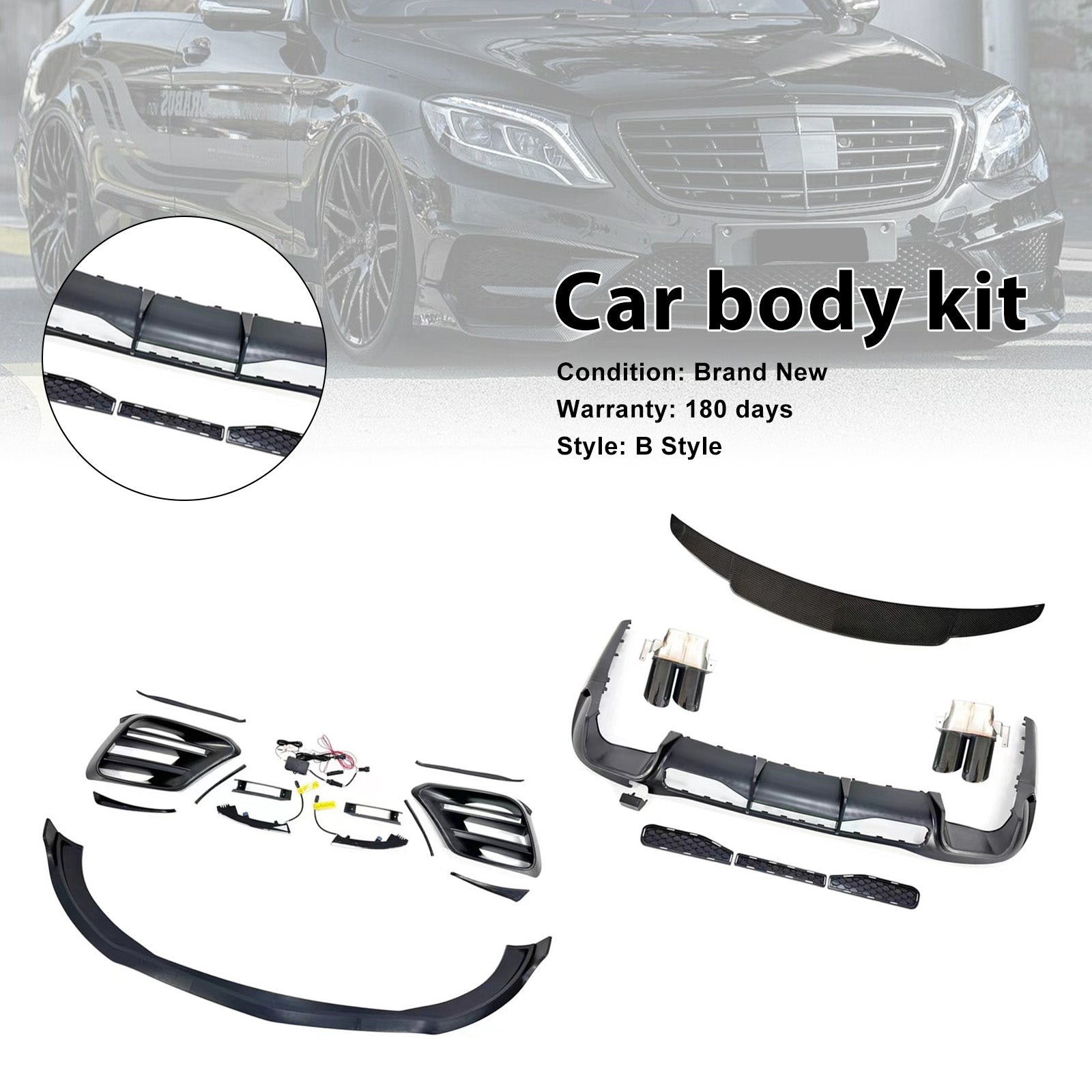 Kit carrosserie pare-chocs compatible Mercedes Classe S W223 S450 S500 2021-2023 Mise à niveau Style B