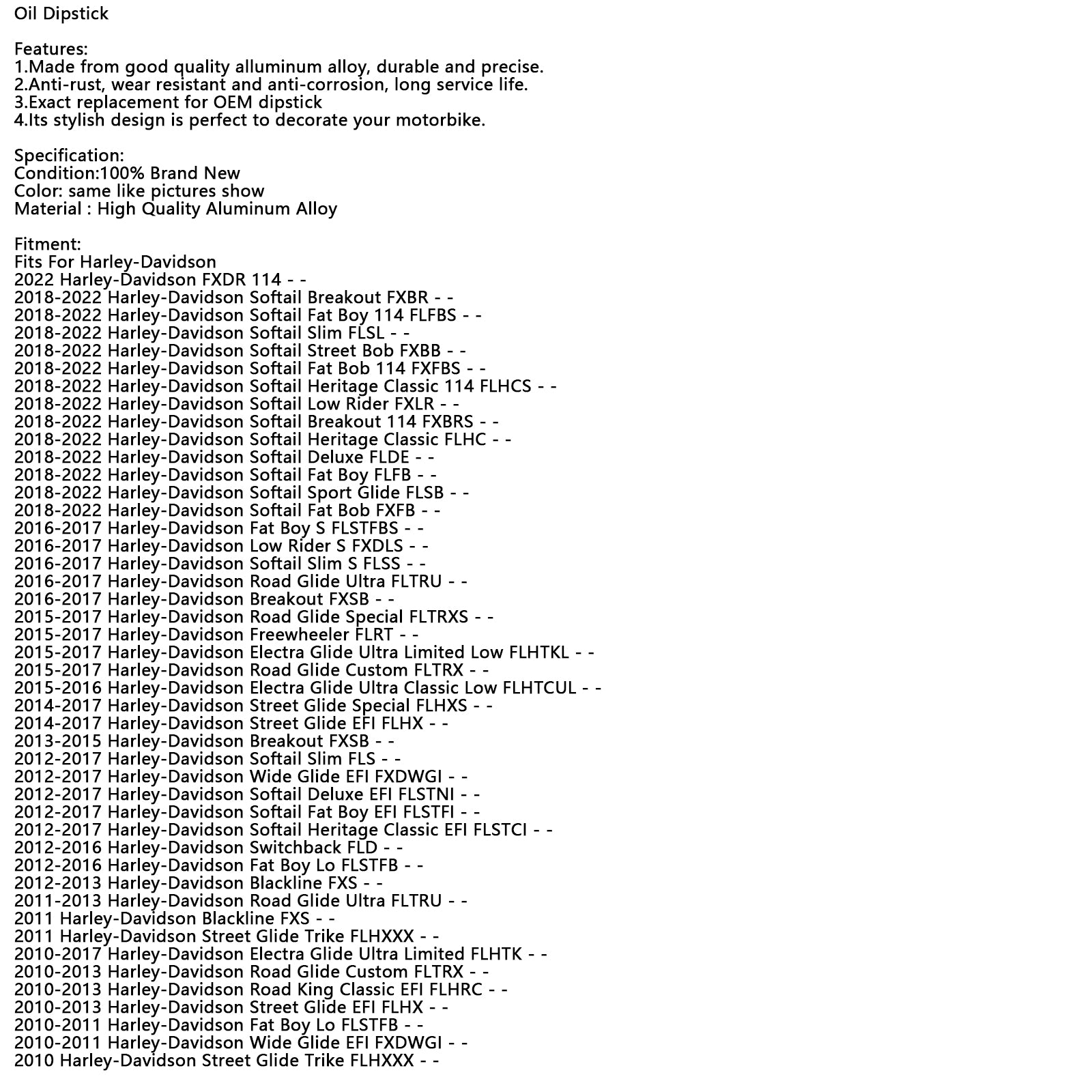 1105-0022 Oil Dipstick Tank Cap Plug For Softail Road Glide 07-19