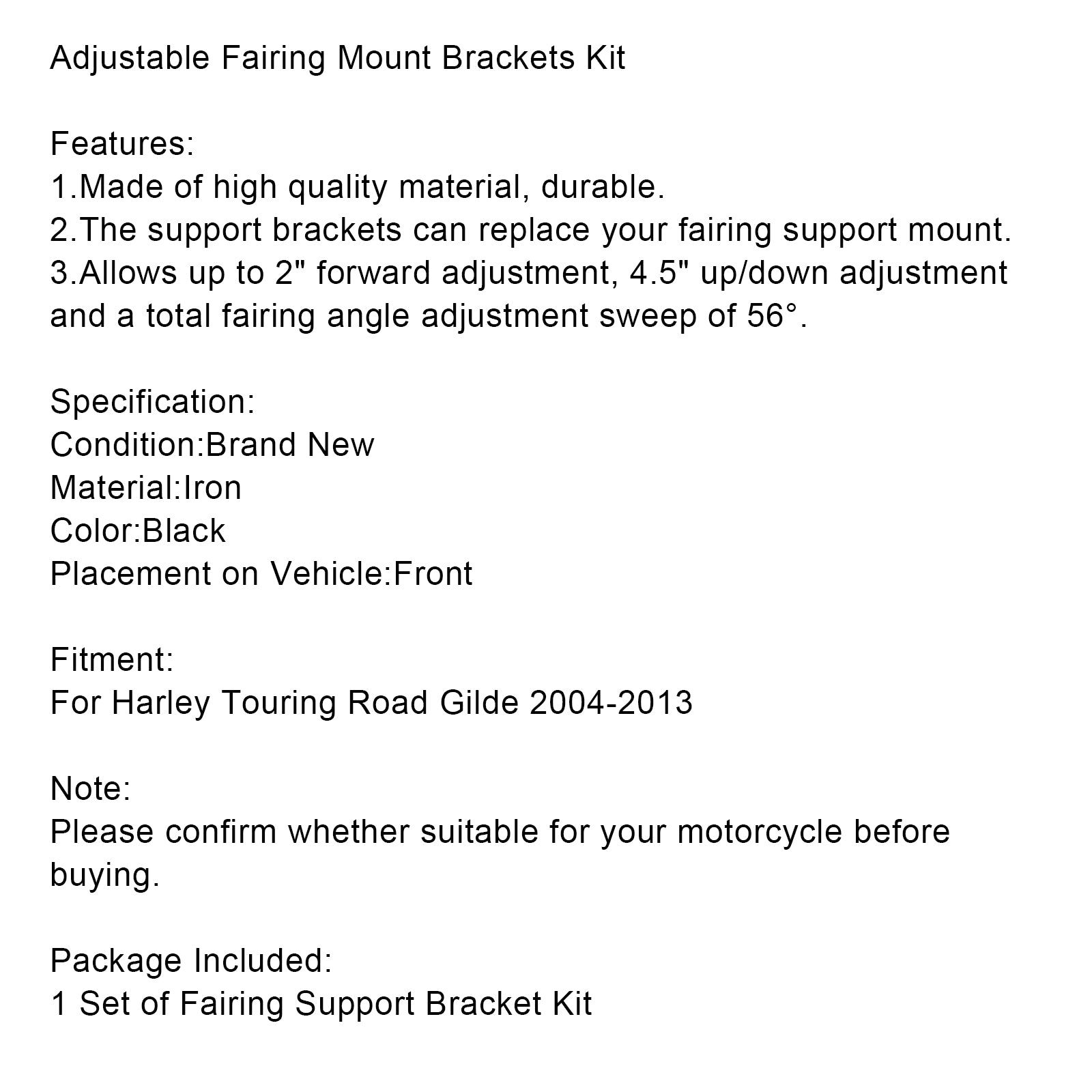 2004-2013 Harley Touring Road Glide Kit de suportes de montagem ajustável