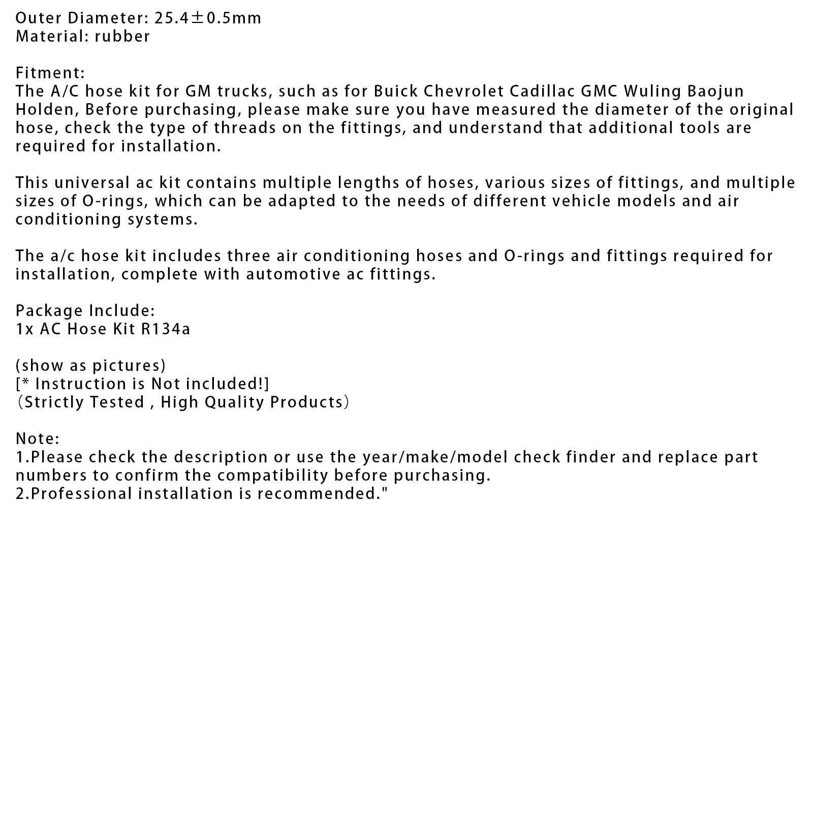 AC Hose Kit R134a For Buick Chevrolet Cadillac GMC GM Air Conditioning