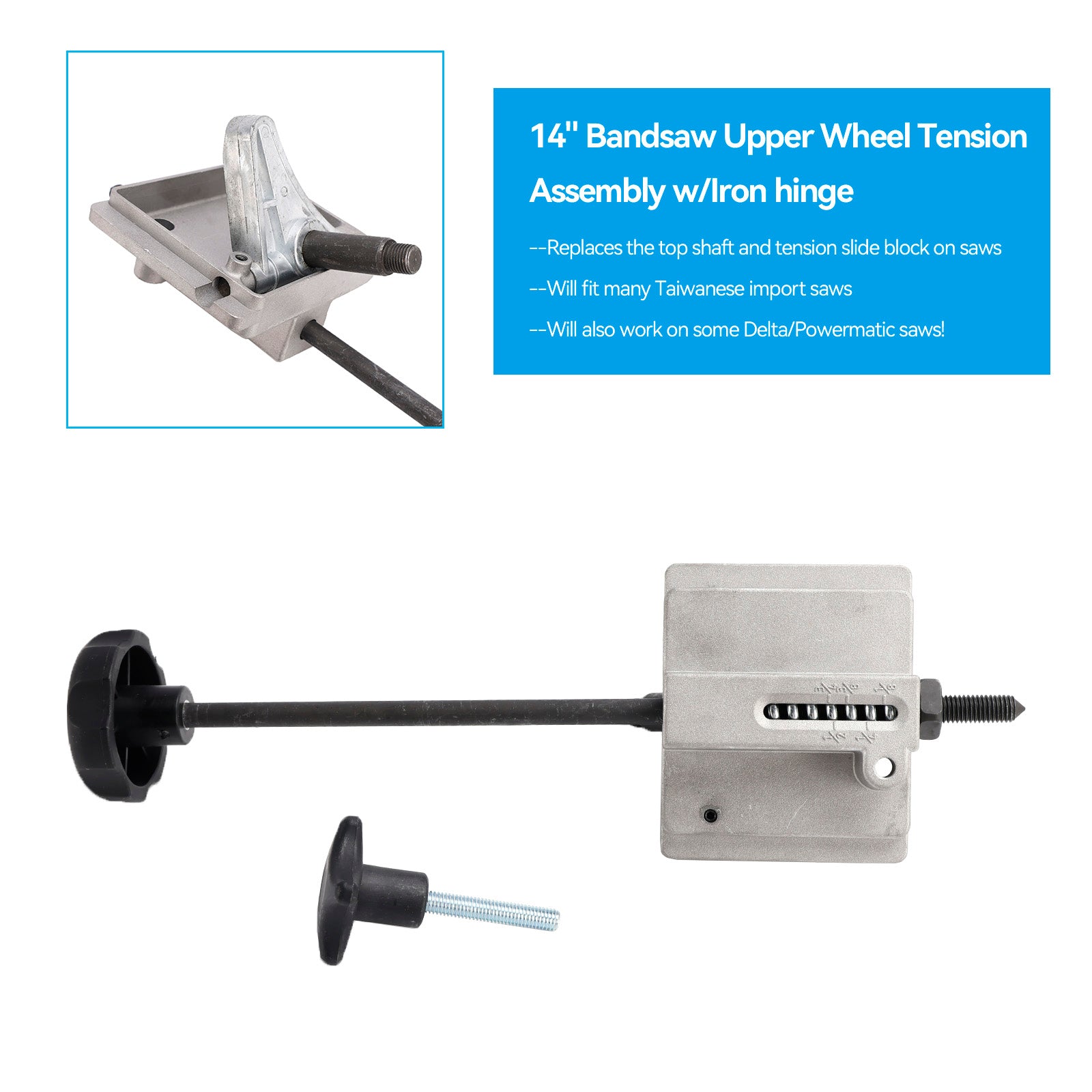 Ensemble de tension de roue supérieure de scie à ruban de 14 po avec charnière en fer pour Delta/Powermatic