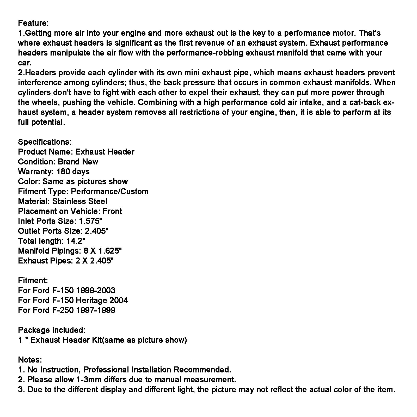 Záväzok výfukového potrubia Ford Ford F-150 1999-2003 Fit Ford F-150 2004