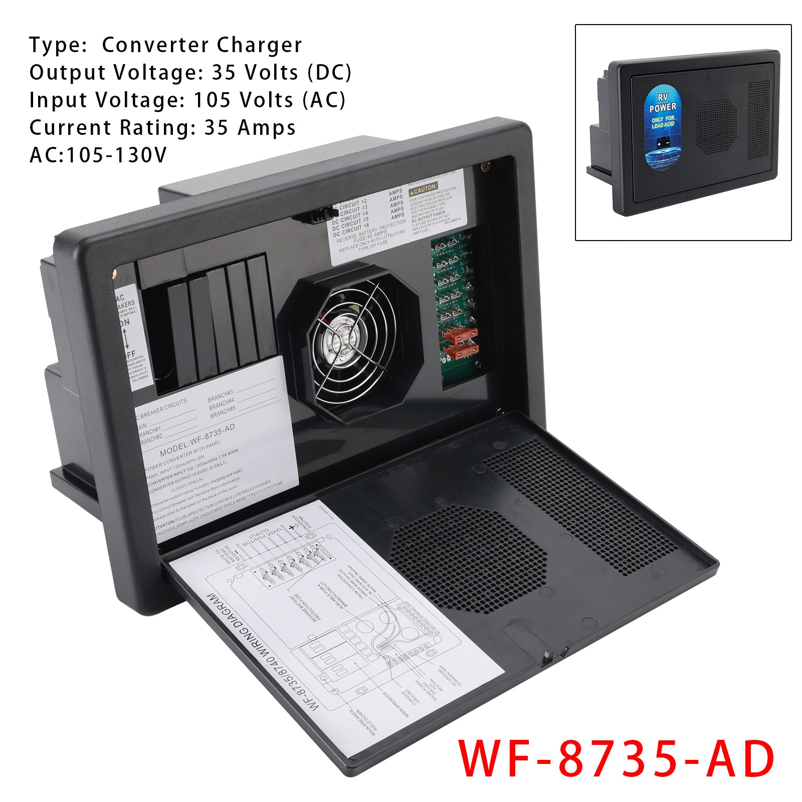 WF-8735-AD RV Converter Charger 30 Amp Power Center Support Auto Detect RV