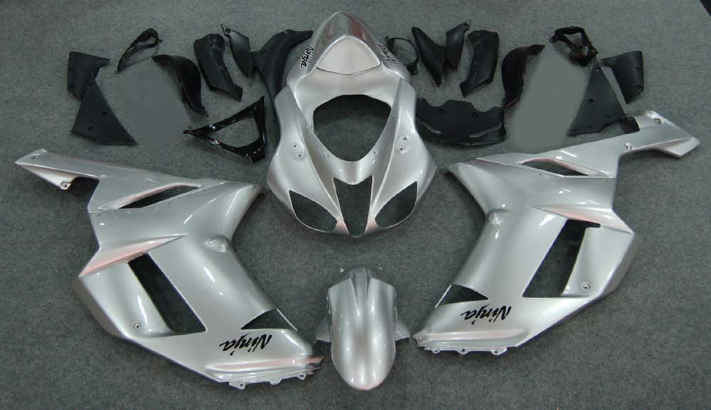 2007-2008 Kawasaki ZX6R ZX636 Carénages Argent Ninja Racing Générique