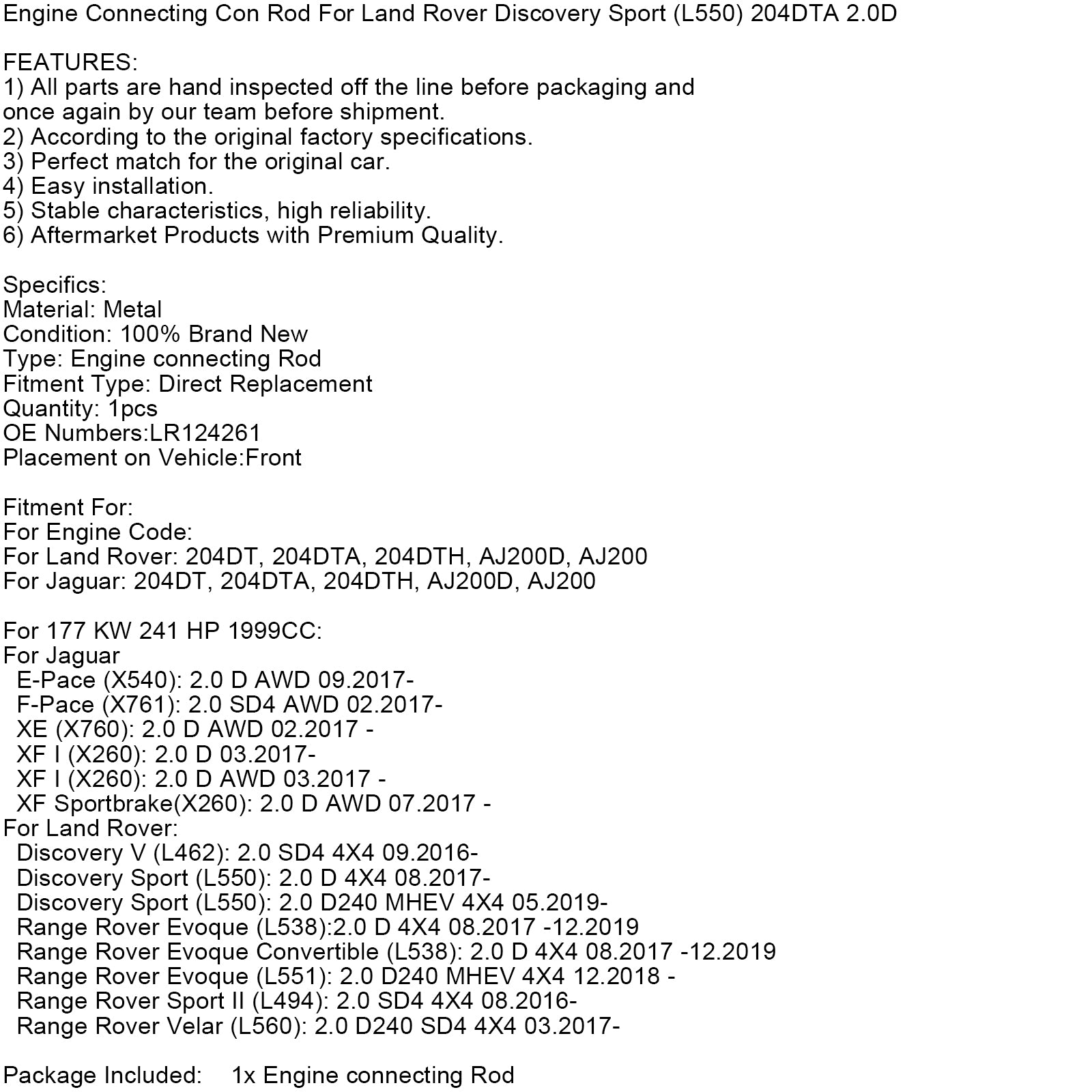 CONDUCTION DE CONNECTION DU MOTEUR POUR LAND ROVER DISCOVERY SPORT (L550) 204DTA 2.0D