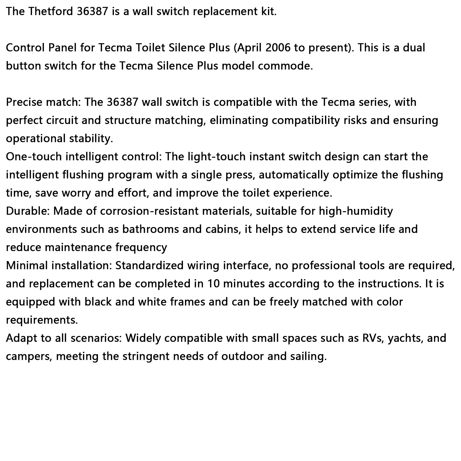 36387 Wall Switch for the Tecma RV Toilet Silence Plus- 2 Button Wall Switch
