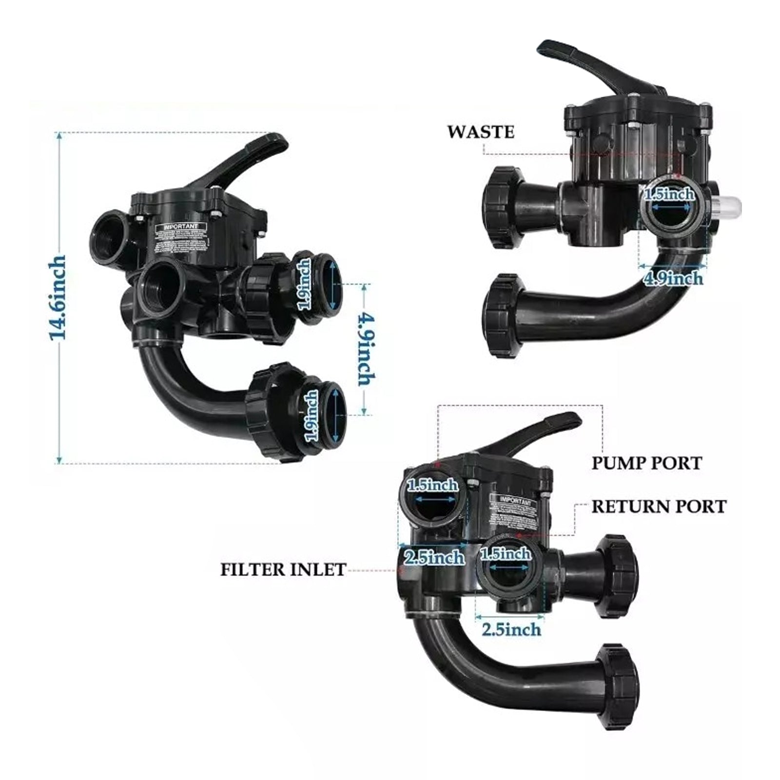 Vanne de commande multiport SP0710XR50 adaptée à Hayward Pro-Series Vari-Flo