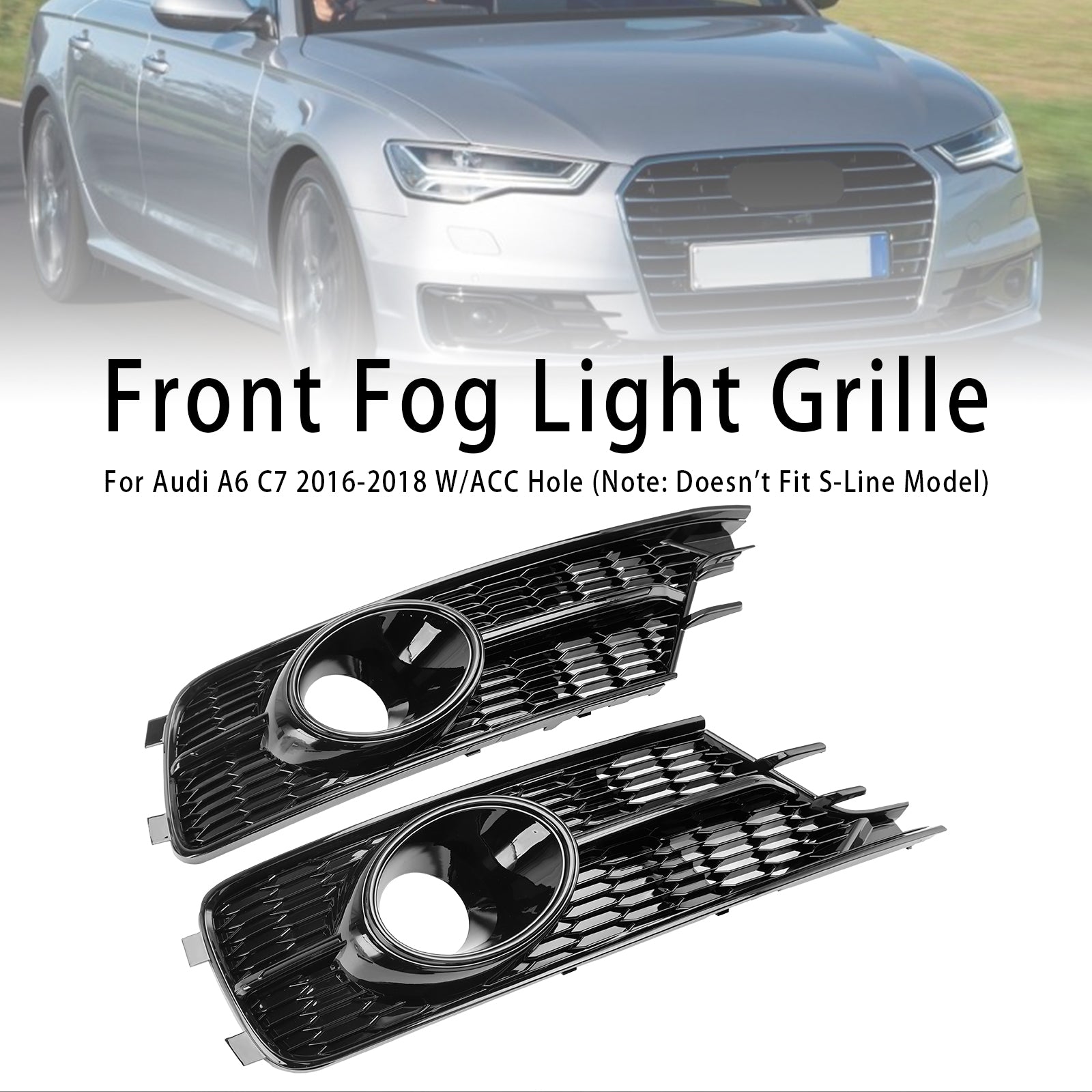 2016-2018 AUDI A6 C7 W/ACC Hole Pair Front Bumper Lower Light Cover Gr