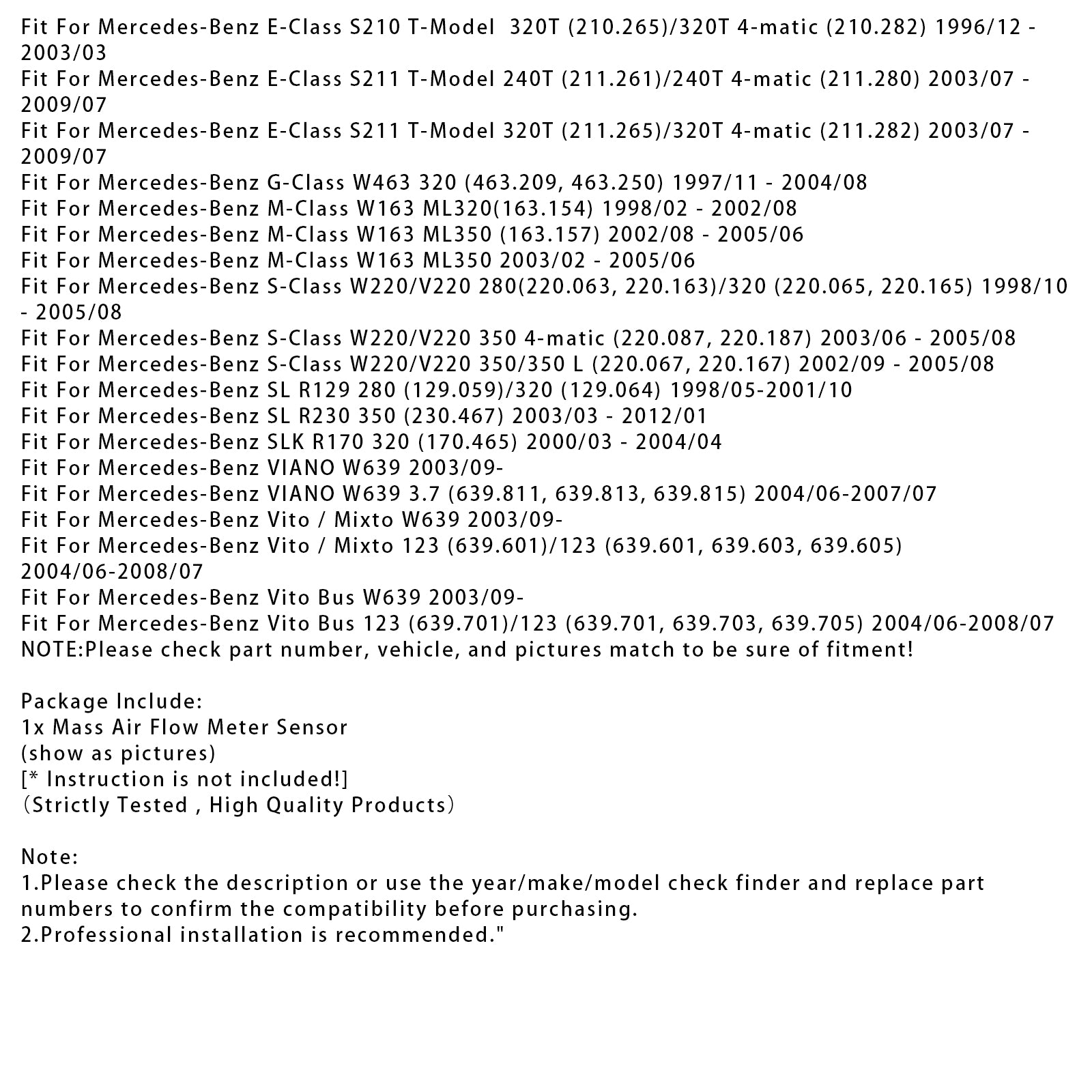 Massaluchtstroommetersensor voor Mercedes-Benz W203  W211  W163  W220 1120940148