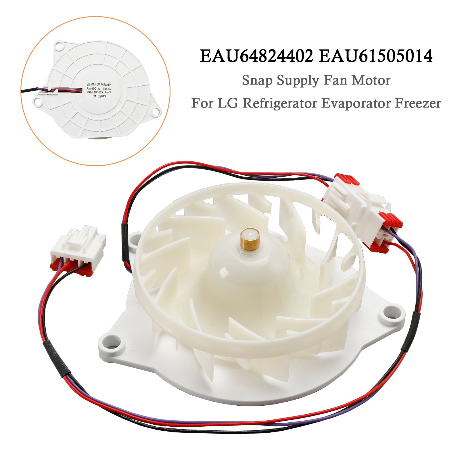 EAU64824402 Ventilatormotor met snap-toevoer voor LG koelkast verdamper-vriezer