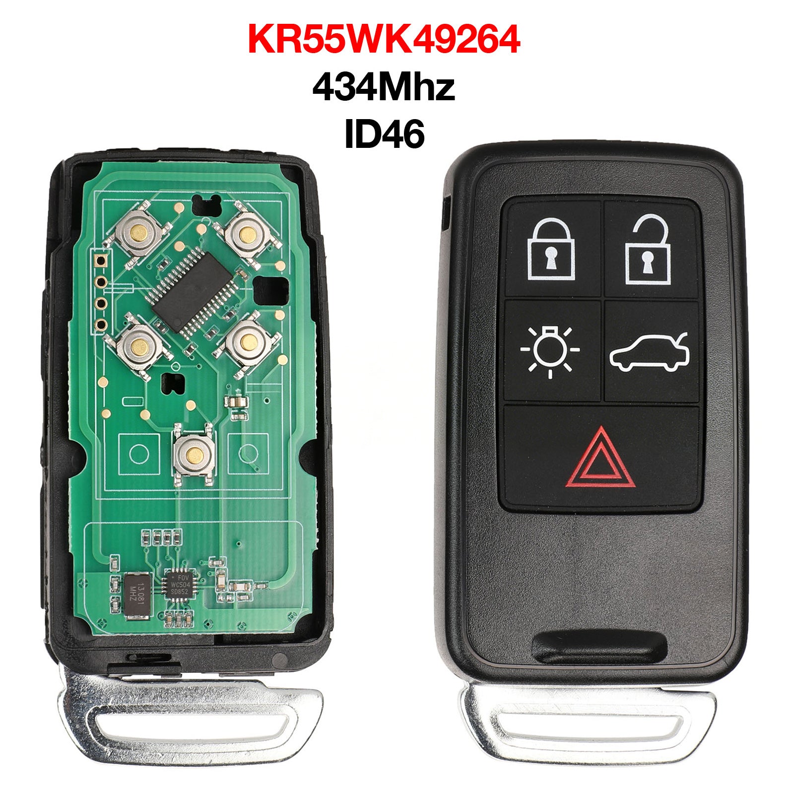 5 Button Car Key Fob KR55WK49264 434Mhz ID46 Chip For Volvo