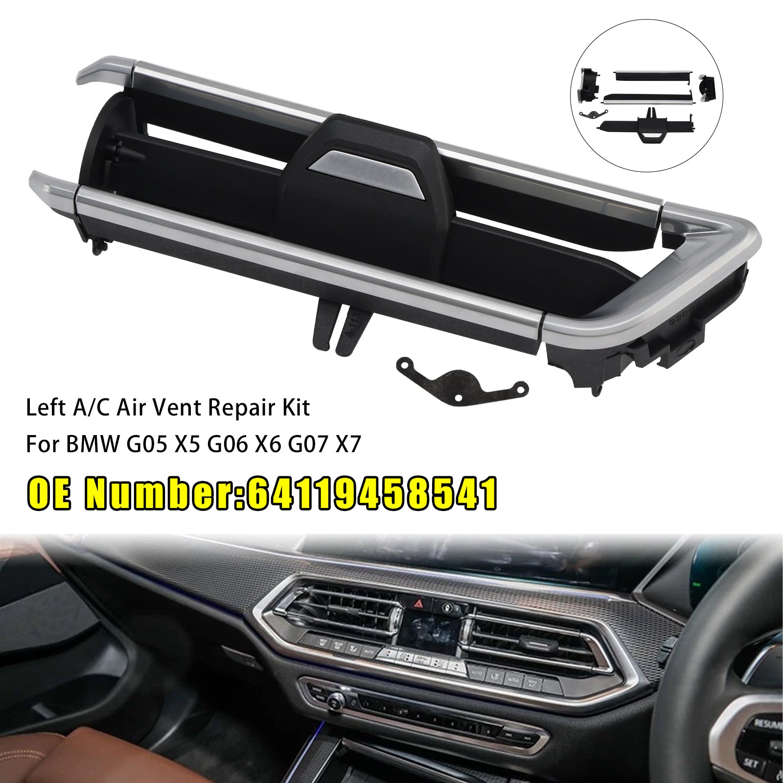 Left A/C Air Vent Repair Kit 64119458541 for BMW X5 G05 X7 G07 19-21 X6 G06 20-21