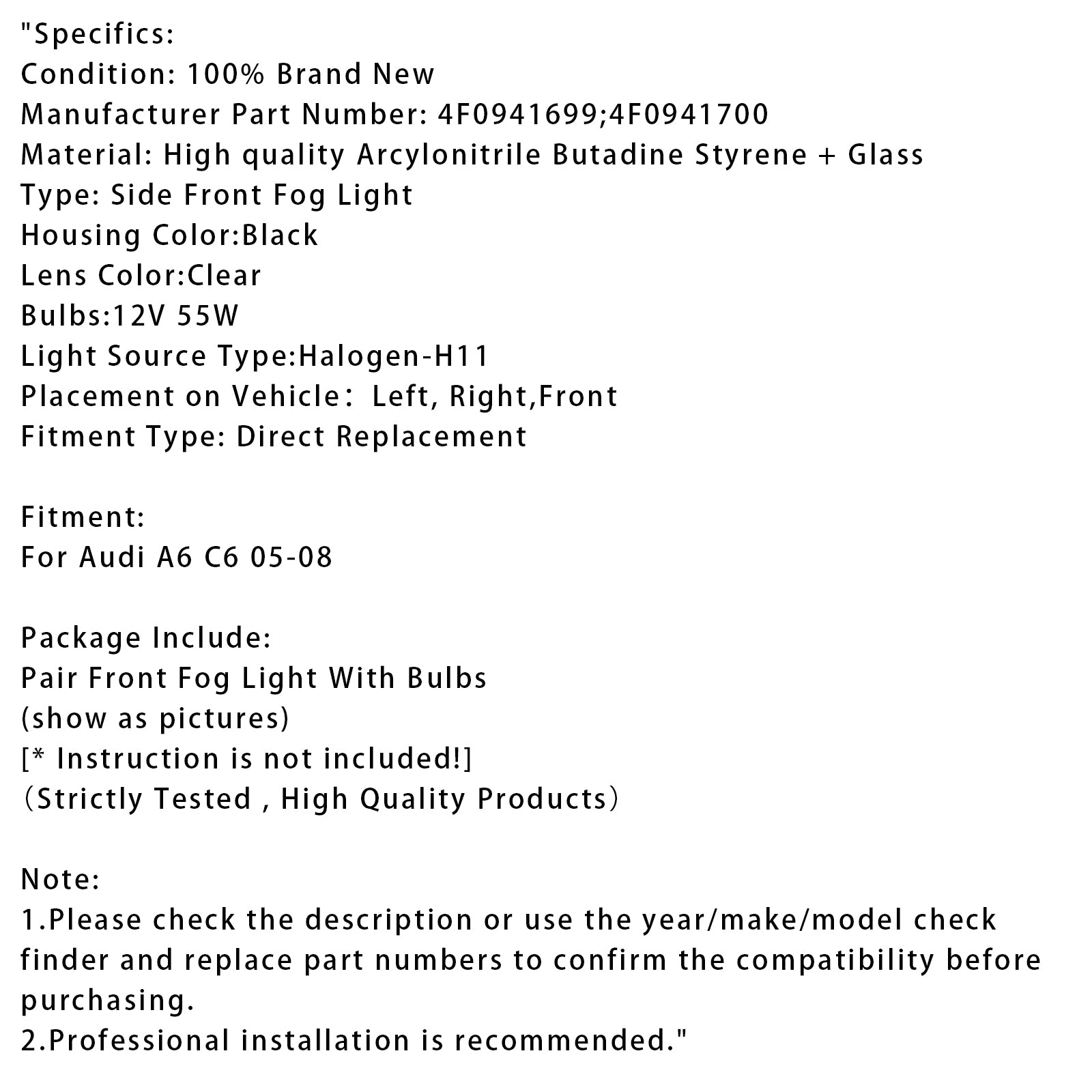 2005 2006 2007 2008 AUDI A6 C6 Paire de pare-chocs avant de conduite