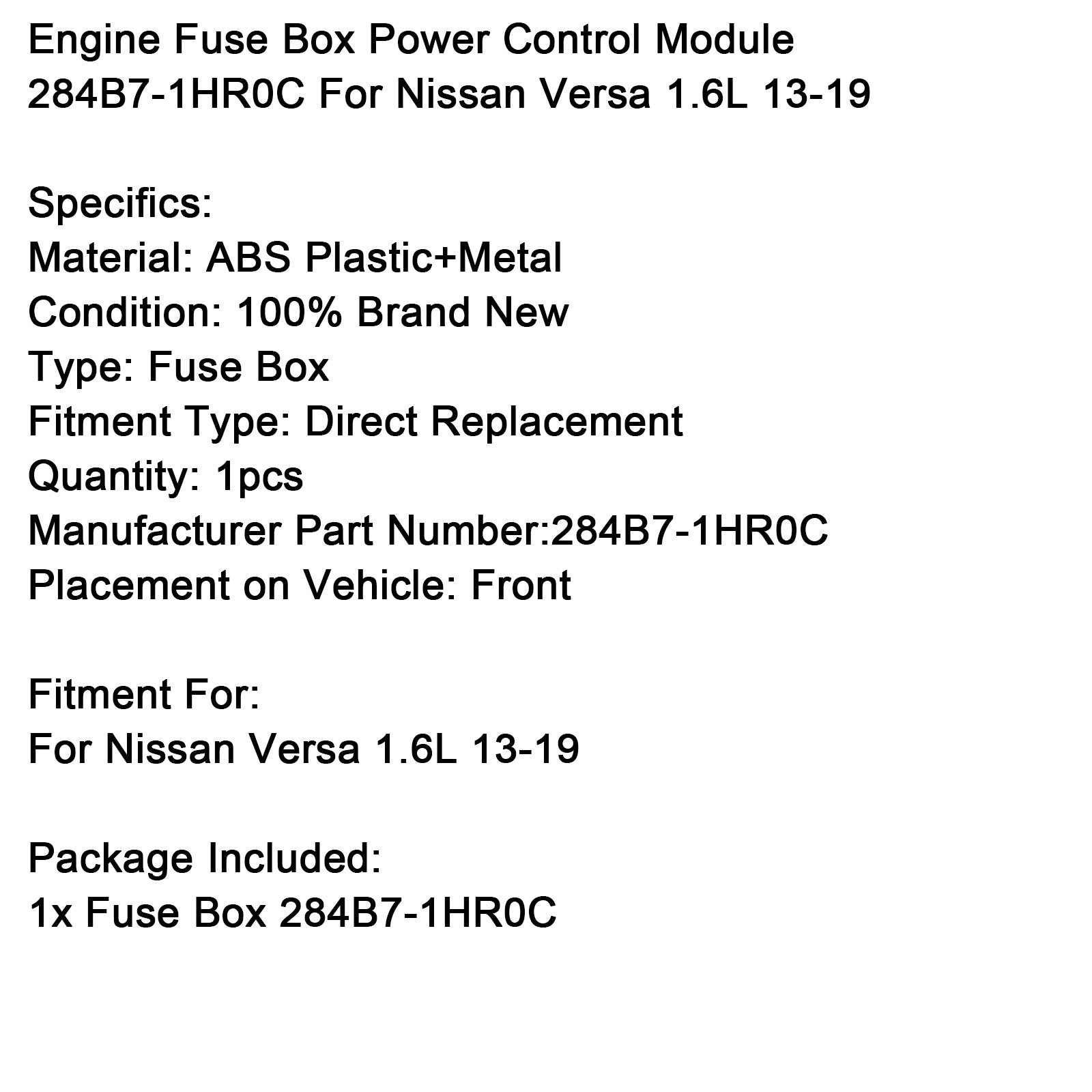 Engine Fuse Box Power Control Module 284B7-1HR0C For Nissan Versa 1.6L 13-19