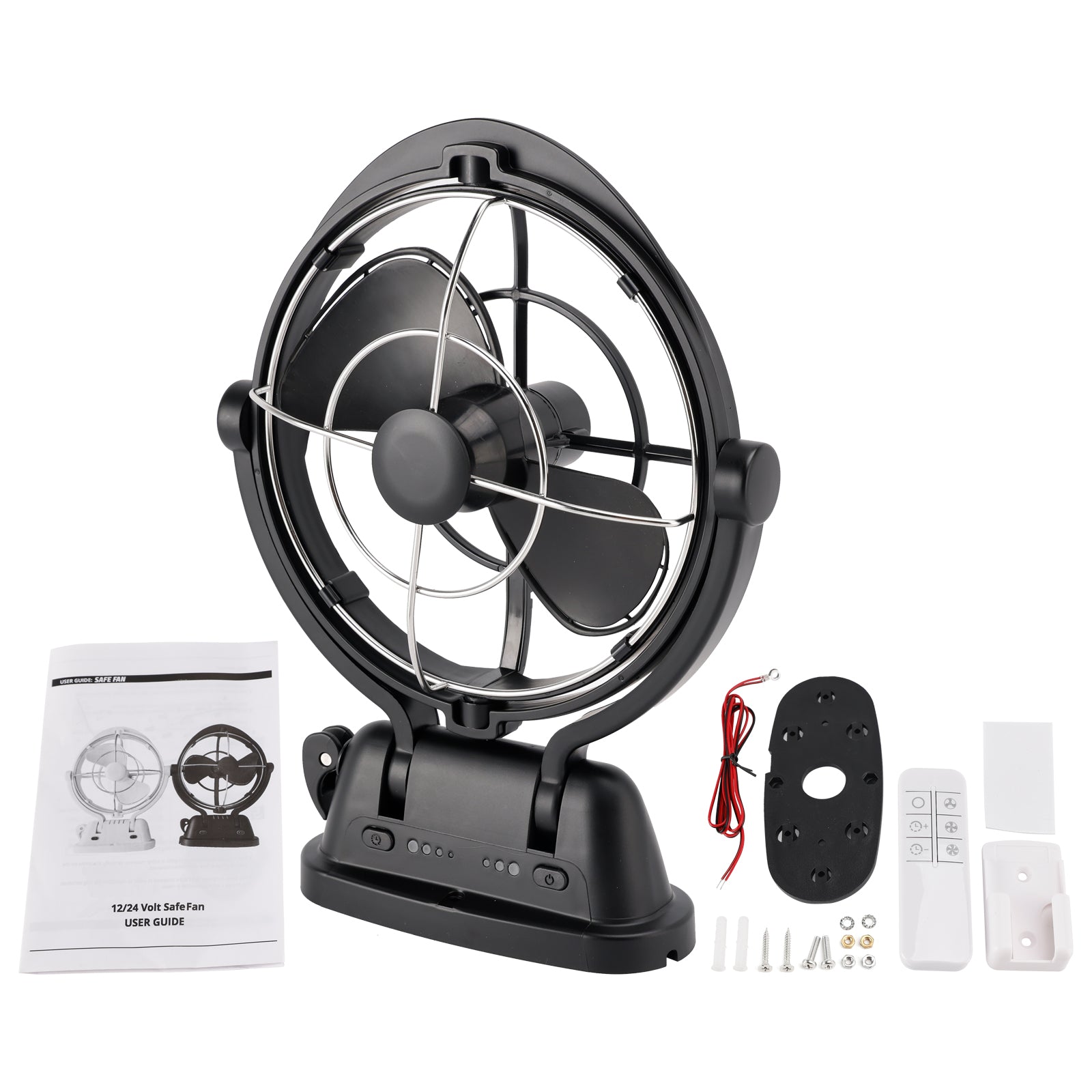 12V/24V Auto-Sensing Low-Power Draw Fan For Boats and RV Black