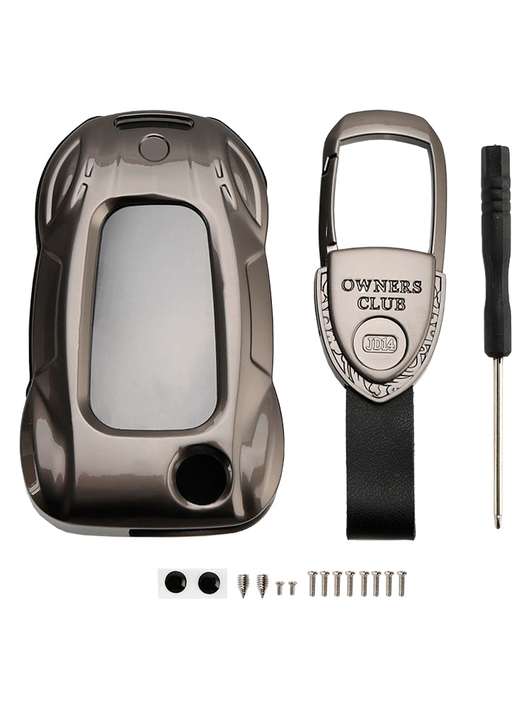 Leather Alloy Zinc Car Key Gray Case Cover For VW Polo Skoda