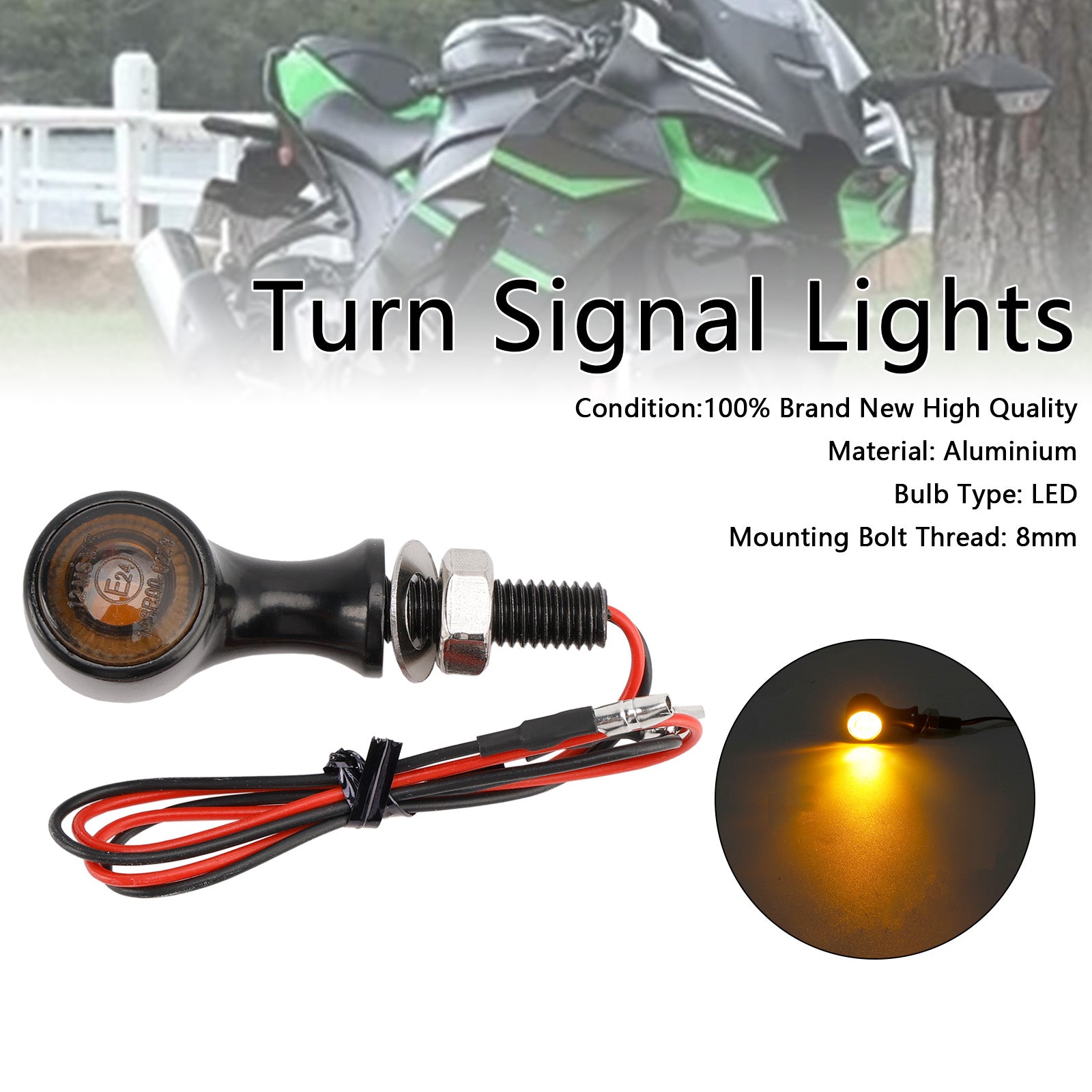 12V LED -turneringsindikatorljus 8mm Universal Motorcykel för Suzuki