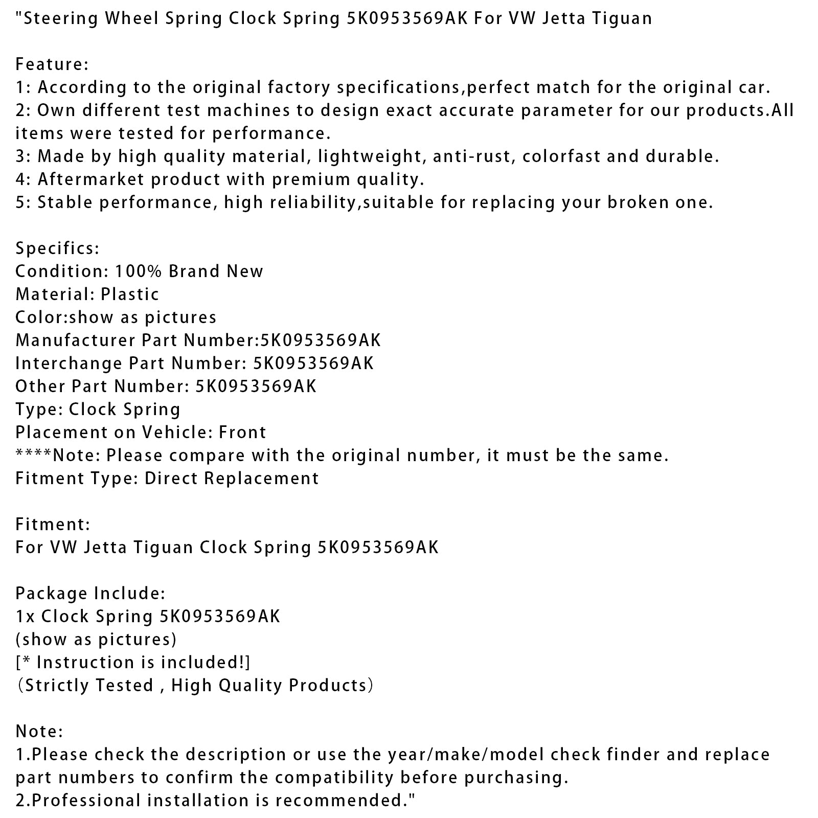 Muelle del reloj del volante VW Jetta Tiguan 5K0953569AK