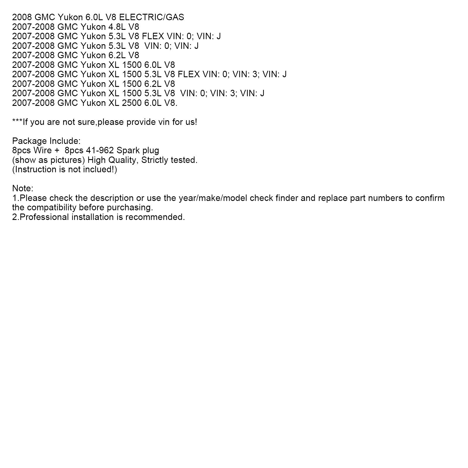 2007-2008 Chevrolet Avalanche 6.0L V8 bougies d'allumage + fils 10.5mm ensemble 19299585 8 pièces