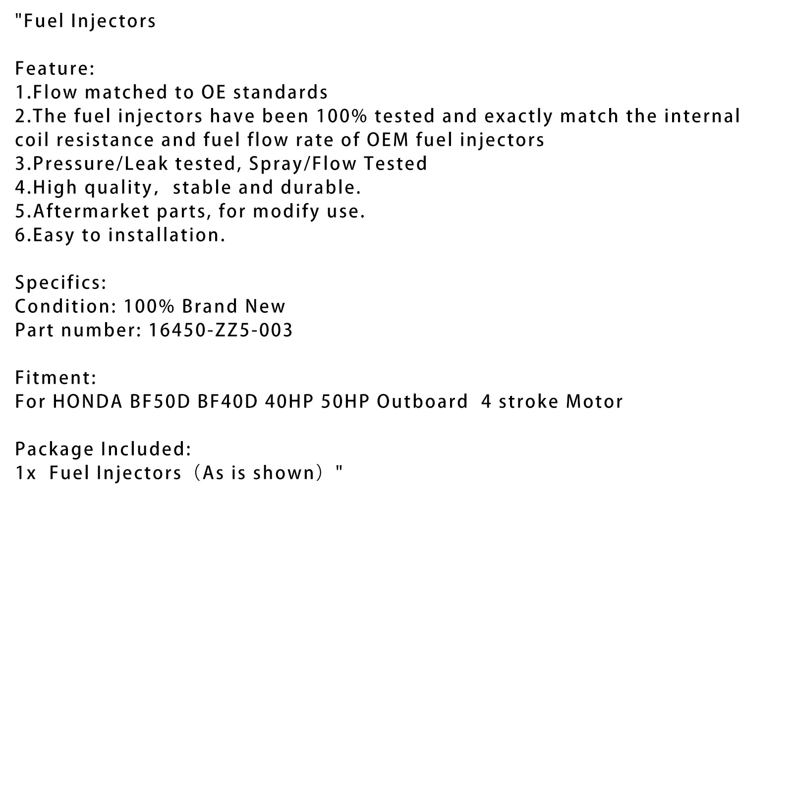 HONDA BF50D BF40D 40HP 50HP buitenboordbrandstofinjector 16450-ZZ5-003