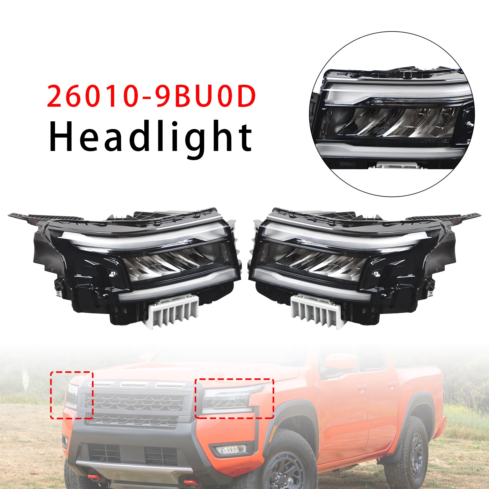 Front Left+Right LED Headlight w/DRL For Nissan Frontier 2022-2025